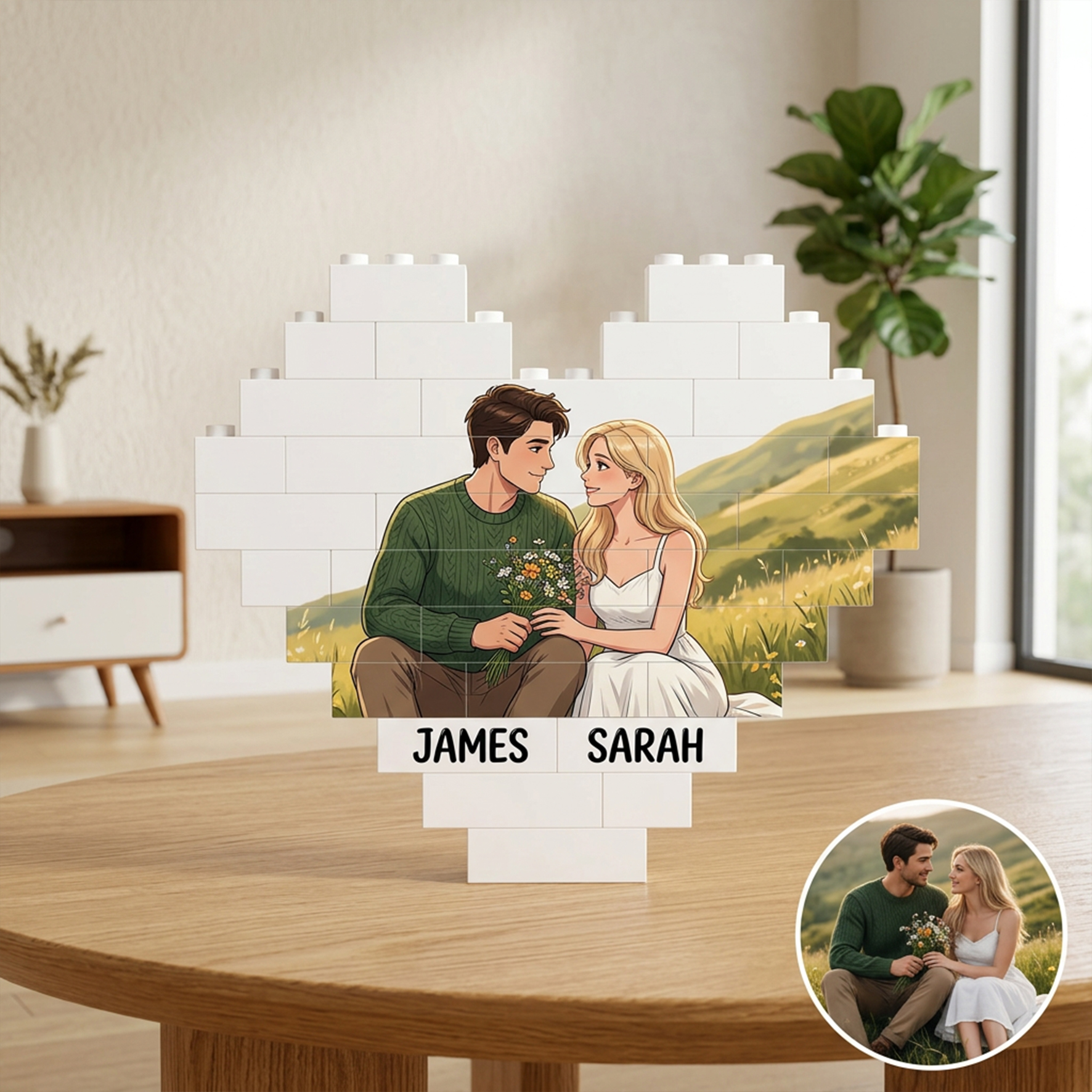 Personalized Building Block, Heart Shaped Brick Puzzle Ornaments