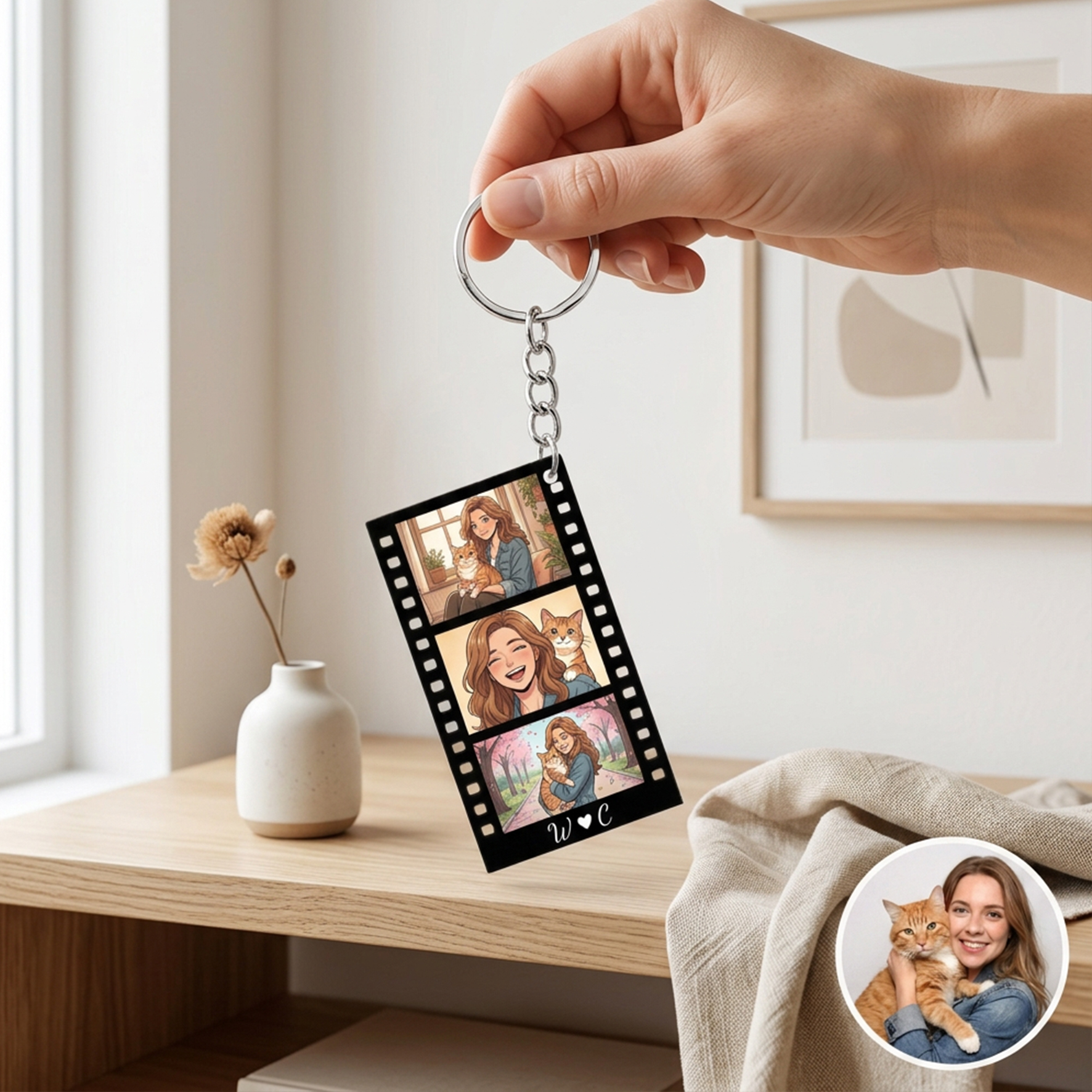 Personalized Photo Strip Keychain with Family Couple Pet