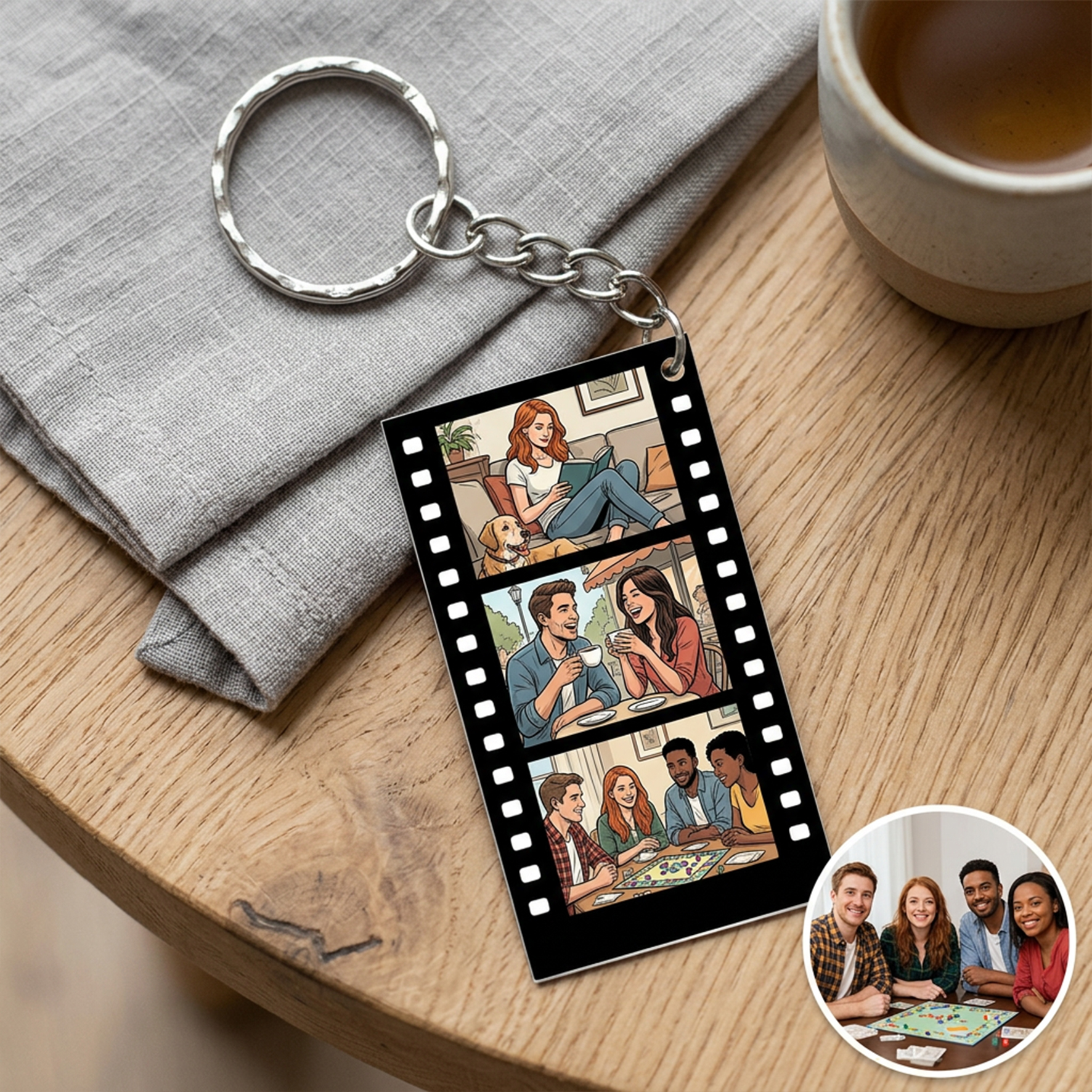 Personalized Photo Strip Keychain with Family Couple Pet