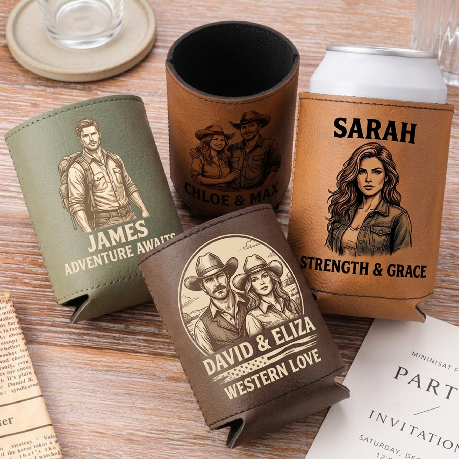 Custom Leather Beverages/Cups/Can Sleeves