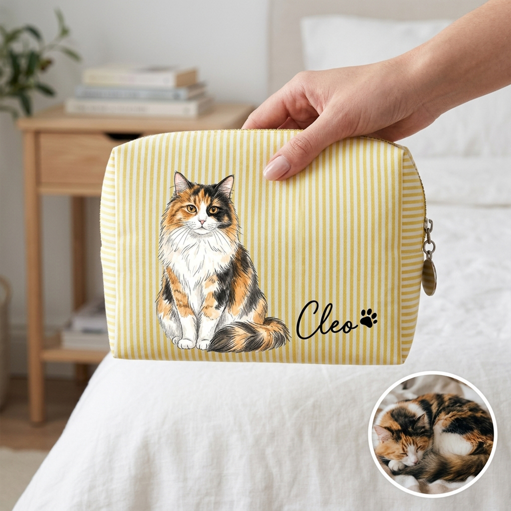 Personalized Striped Makeup Bag with Pet/Women