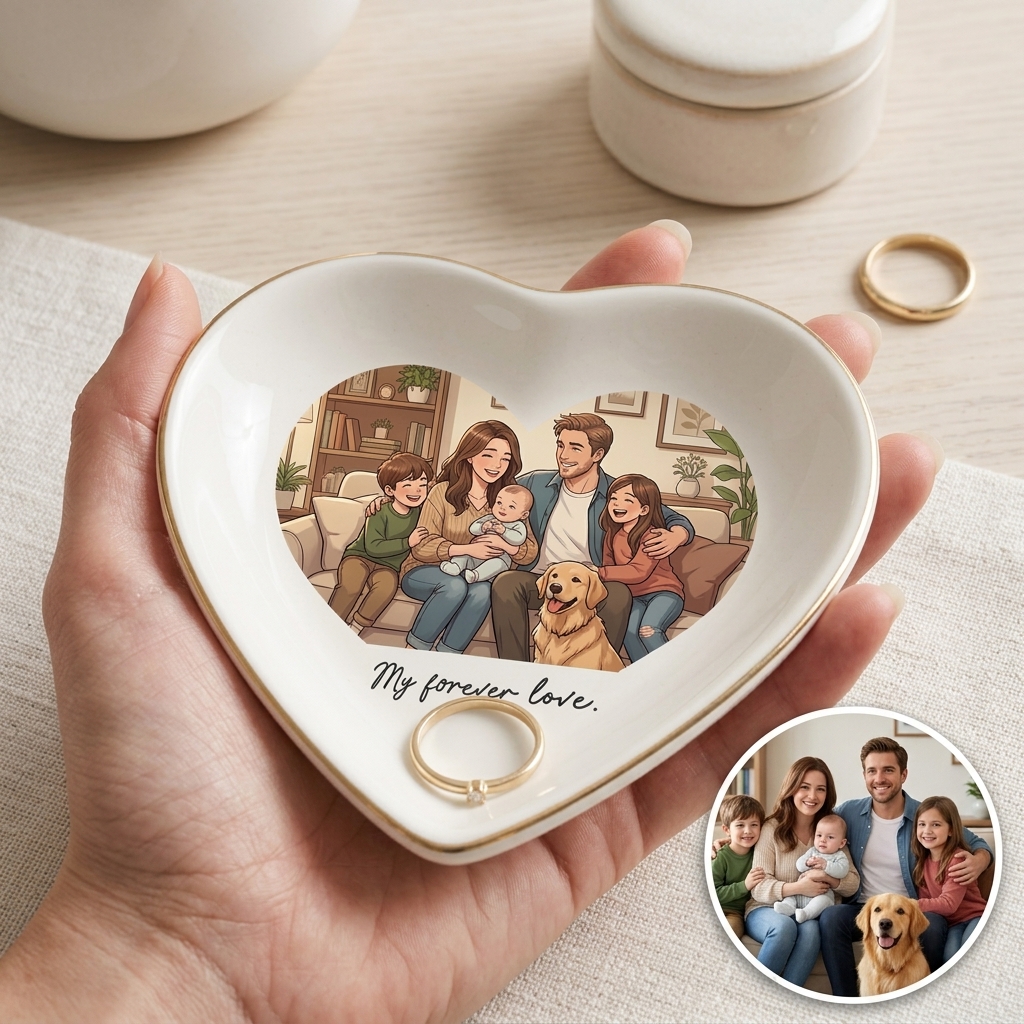 Custom Photo Ring Dish, Pet Ceramic Jewelry Tray
