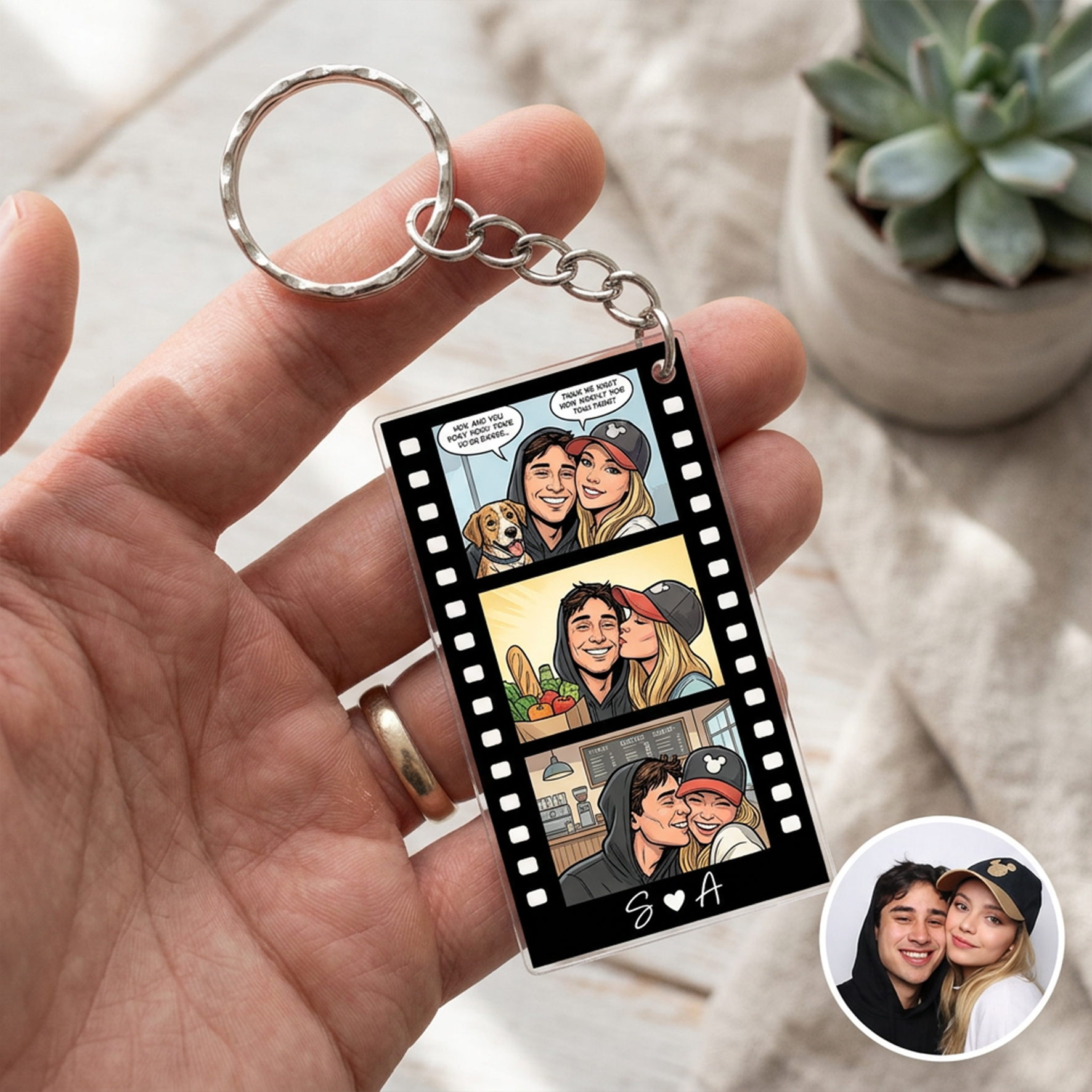 Personalized Photo Strip Keychain with Family Couple Pet