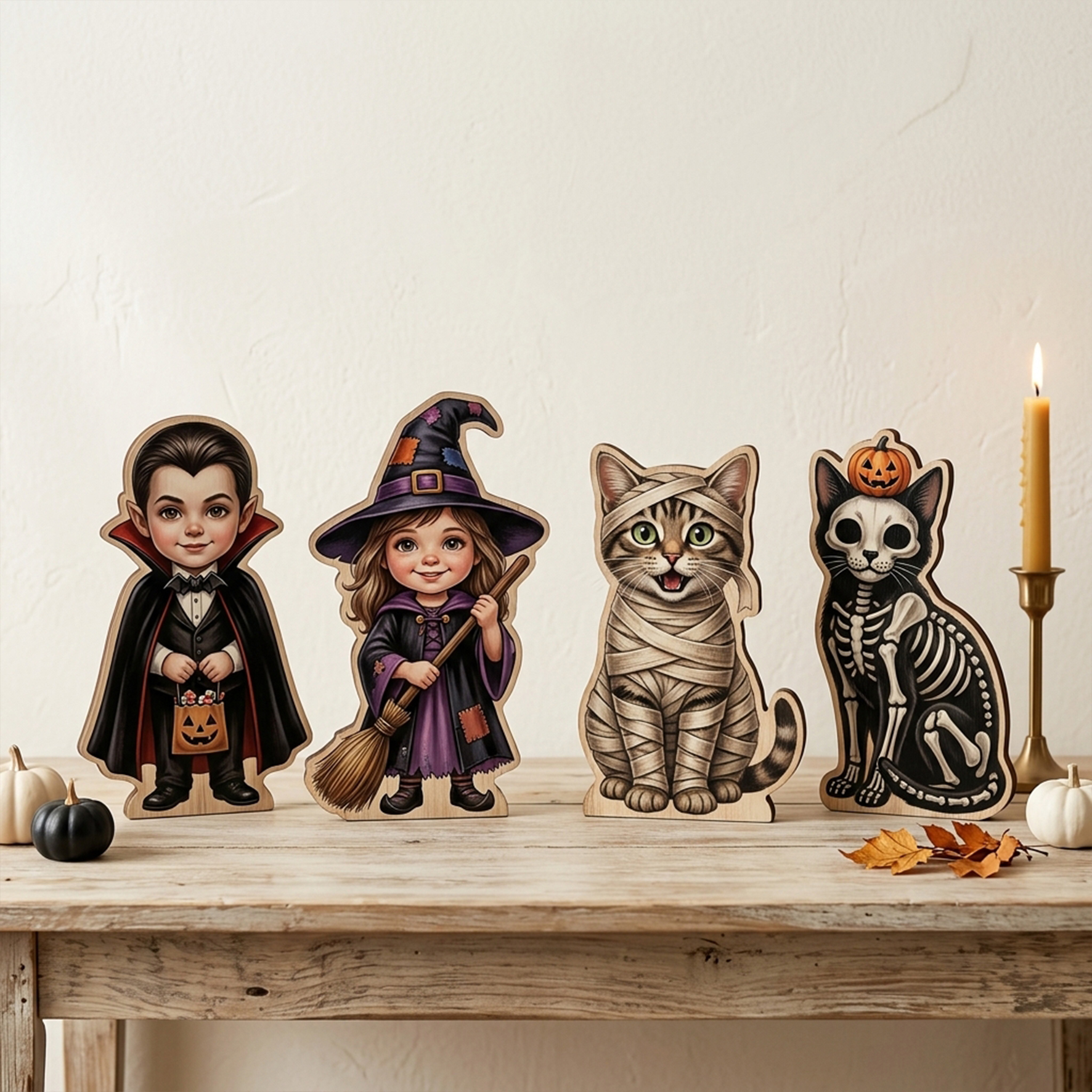Personalized Halloween Wooden Ornaments of People and Pets