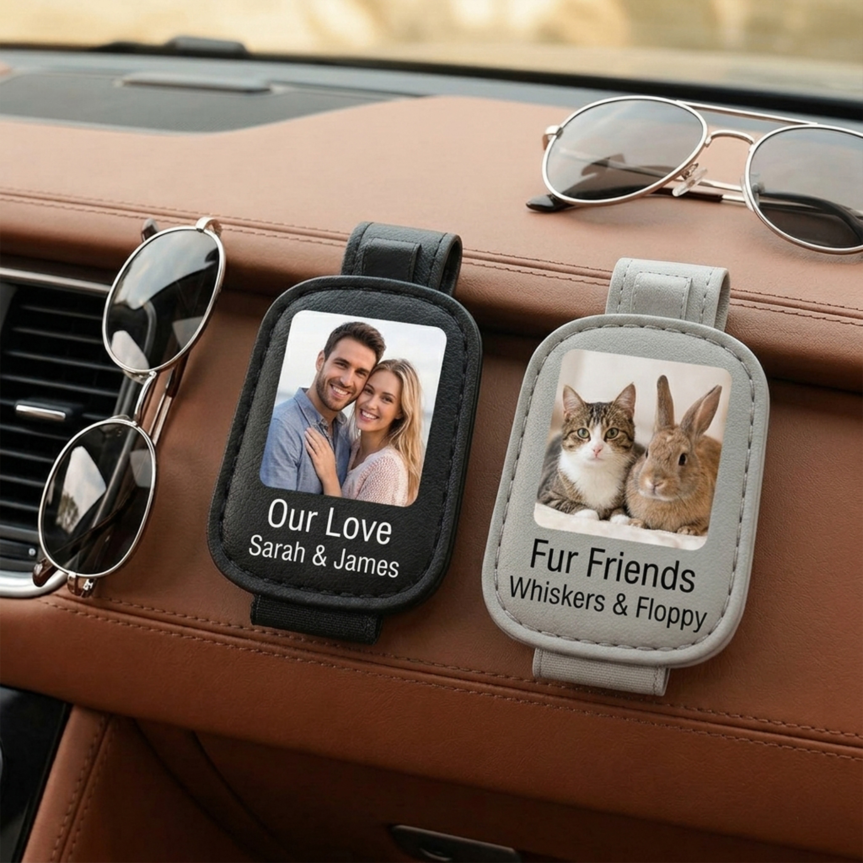 Custom Leather Car Sunglasses & Ticket Clip