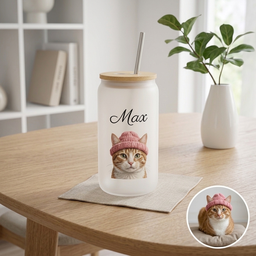 Custom Photo Glass Straw Cup of People Pets