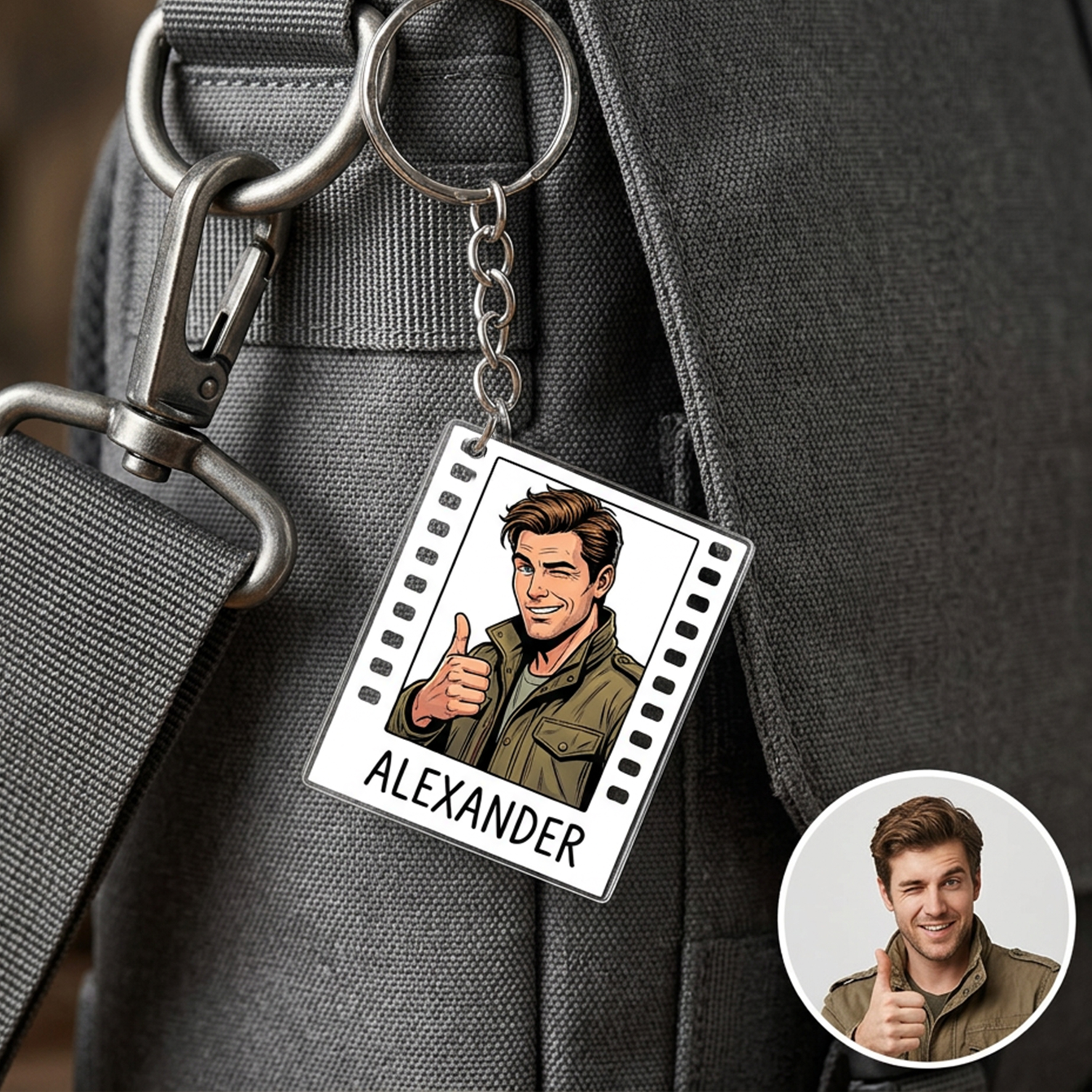 Personalized Photo Strip Keychain with Family Couple Pet