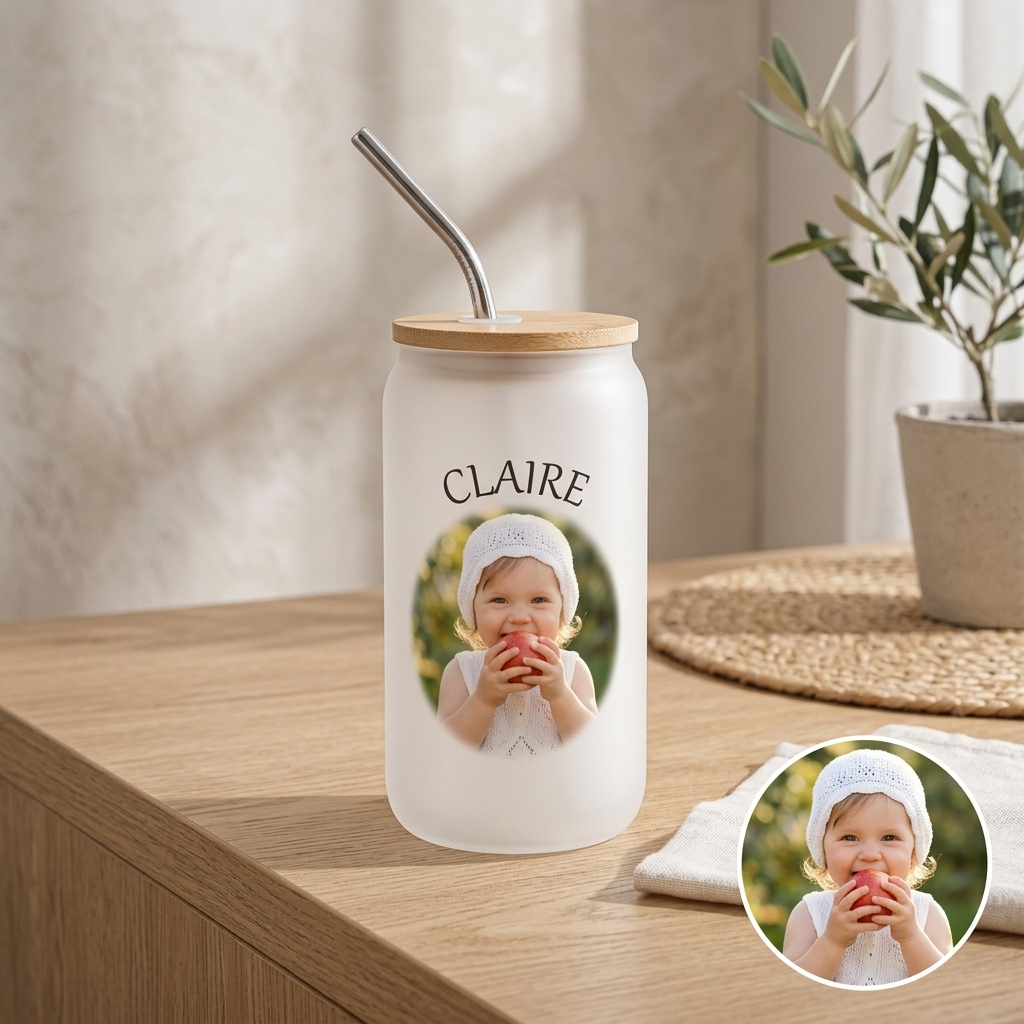 Custom Photo Glass Straw Cup of People Pets
