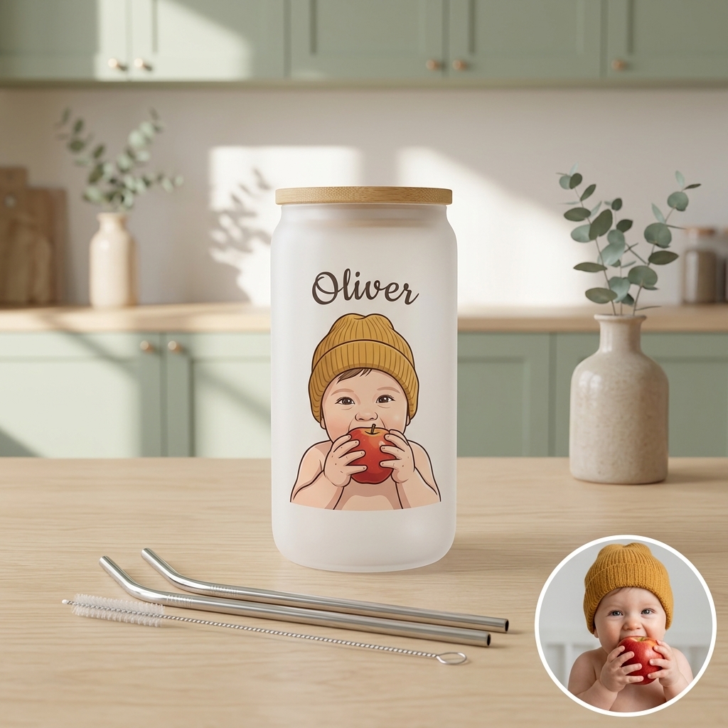 Custom Photo Glass Straw Cup of People Pets