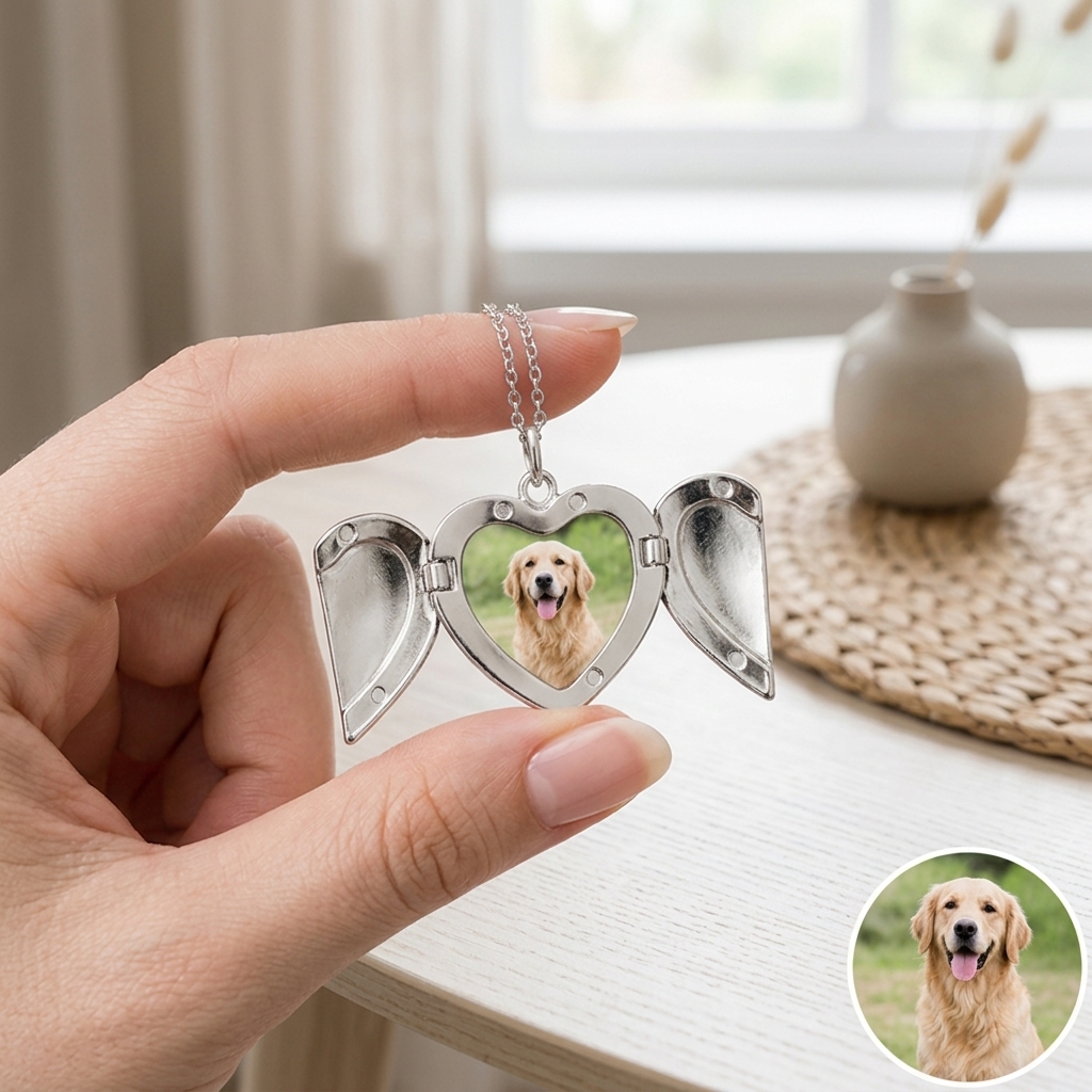 Personalized Photo with Wings Metal Necklace