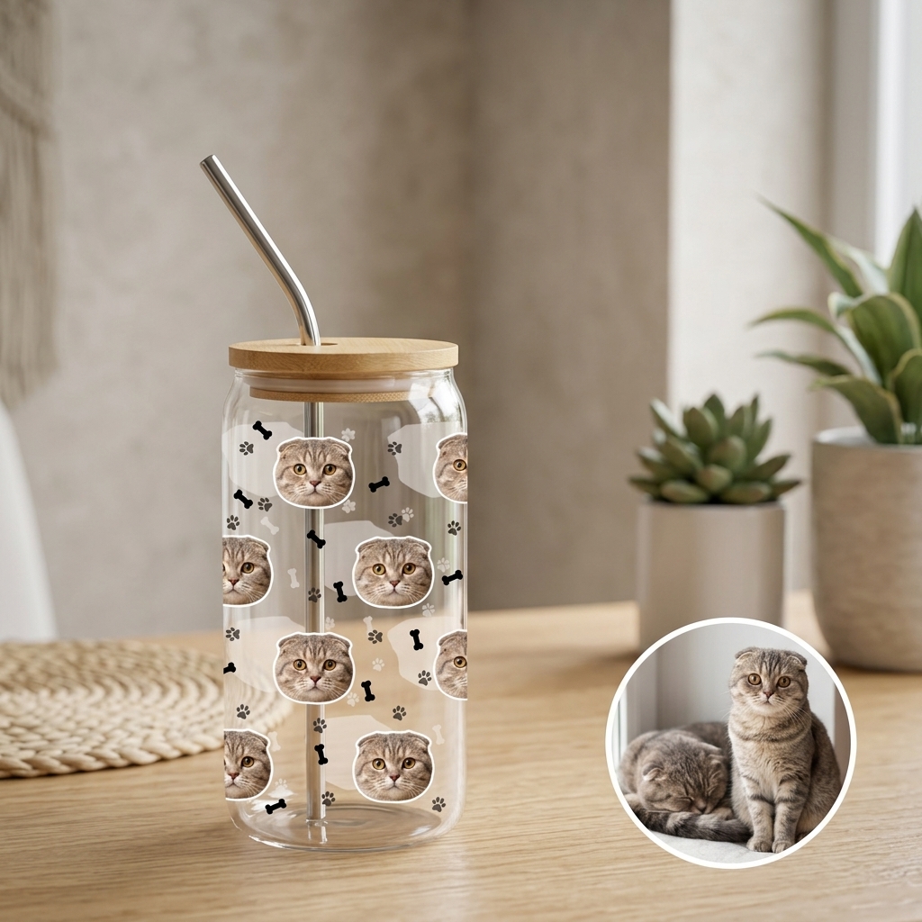 Custom Photo Glass Straw Cup of People Pets