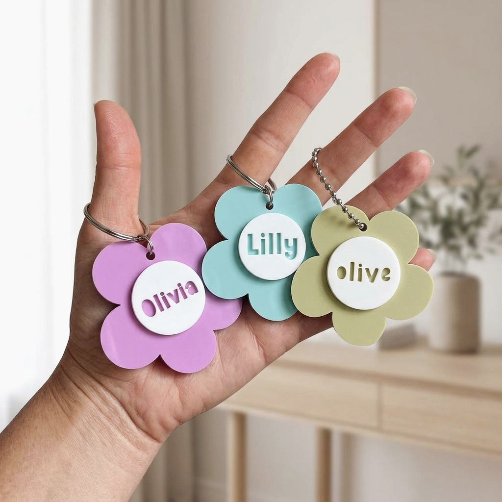 Personalized Flower Keychain with Name, Bag Ornaments