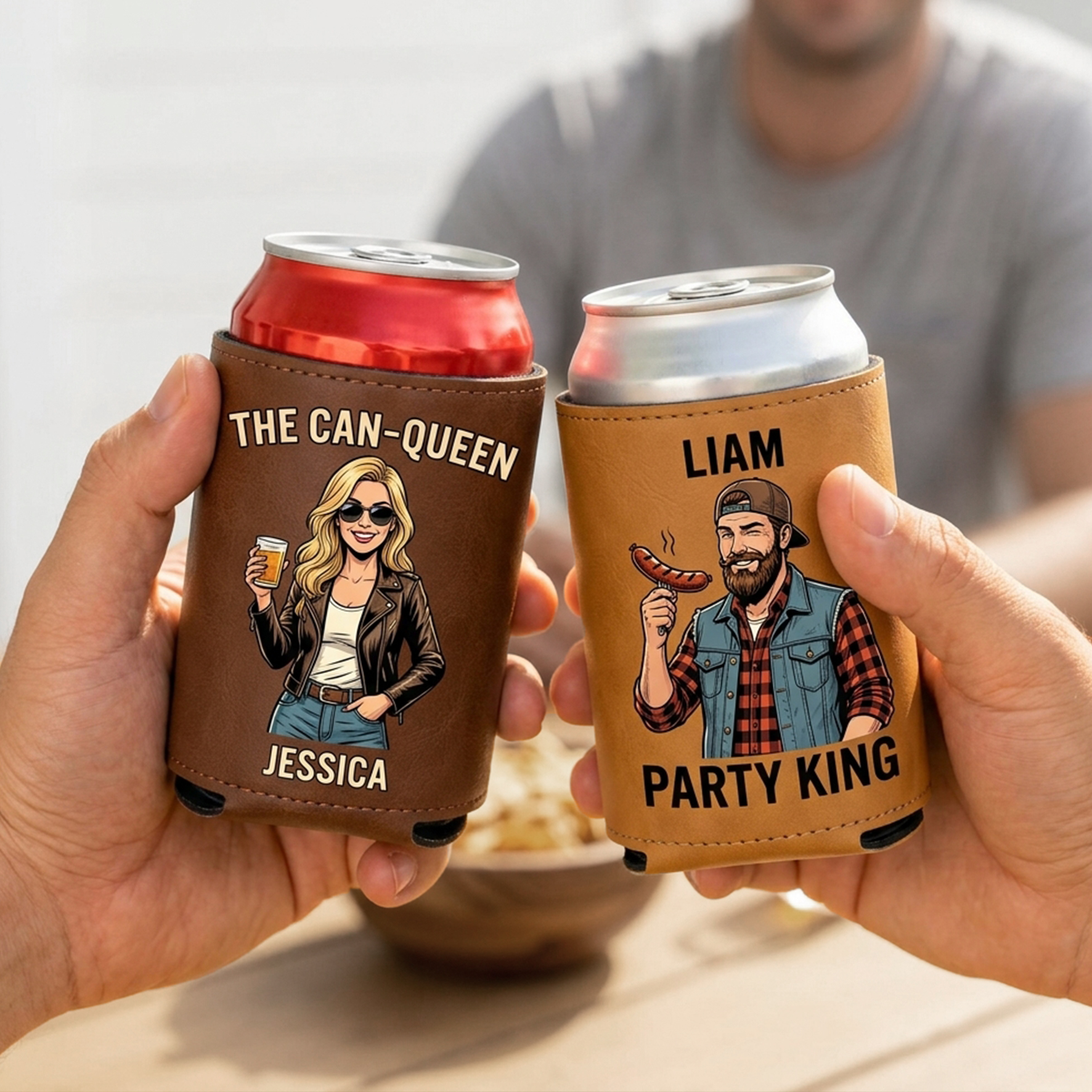 Custom Leather Beverages/Cups/Can Sleeves