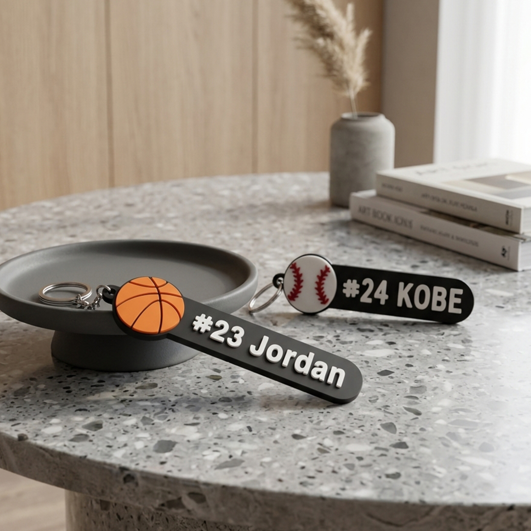 Personalized Sports Ball Name Number Tag Keychain ID