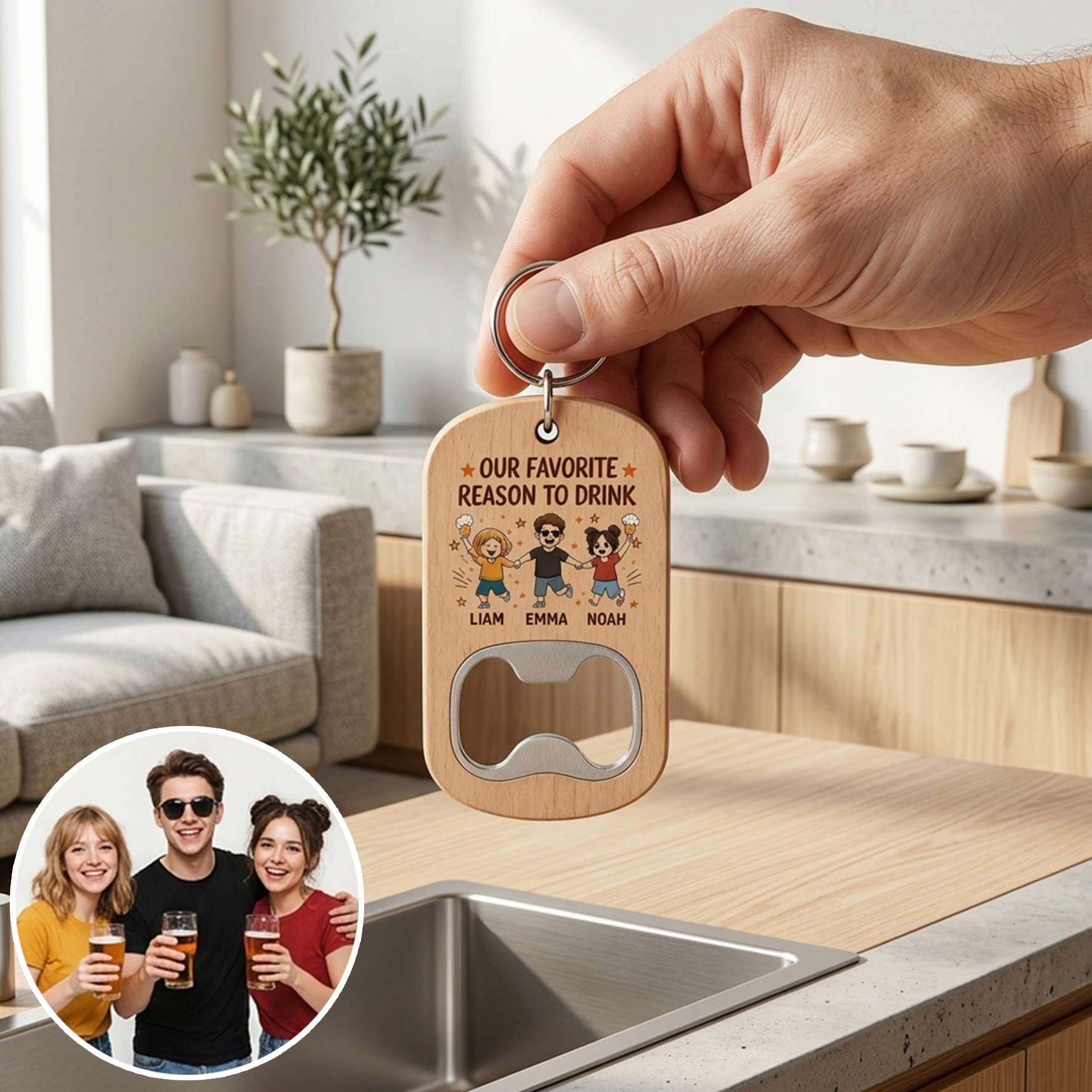 Personalized Wooden Bottle Opener Keychain