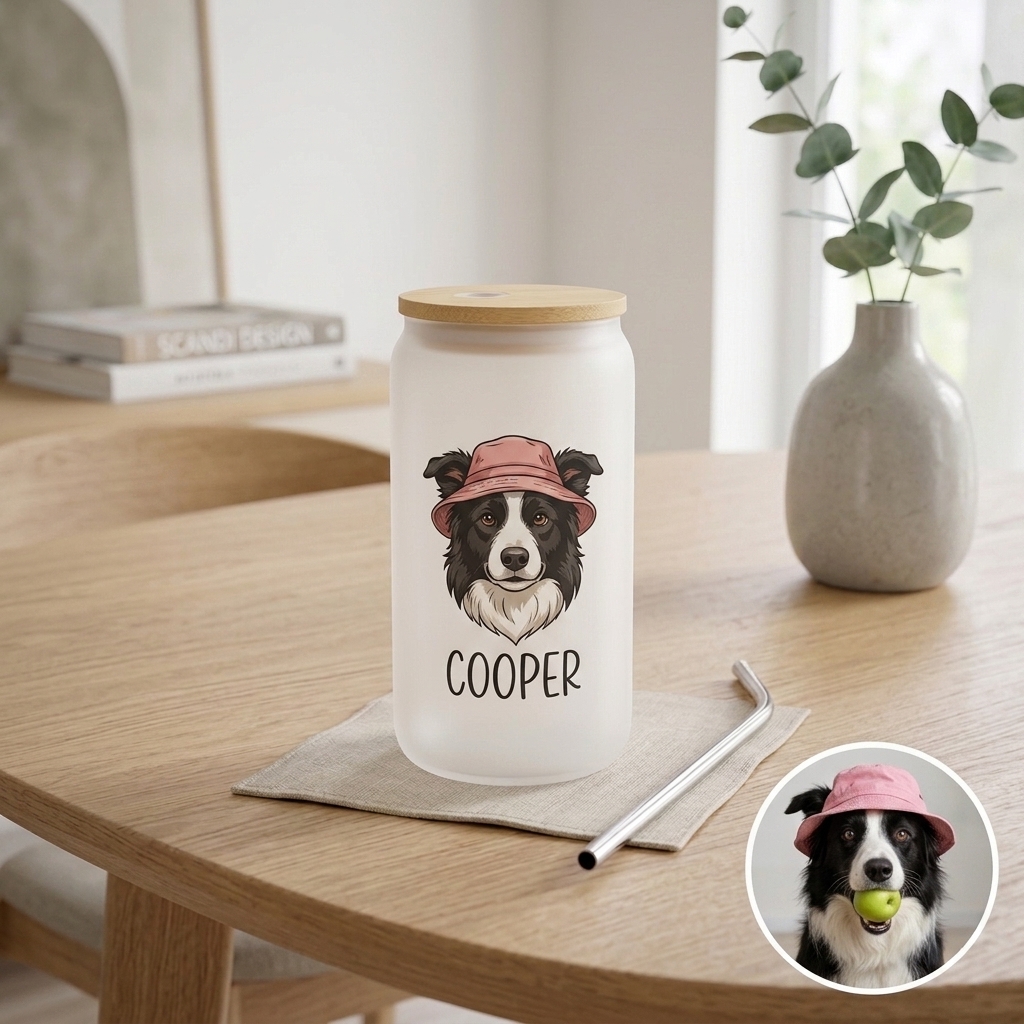 Custom Photo Glass Straw Cup of People Pets