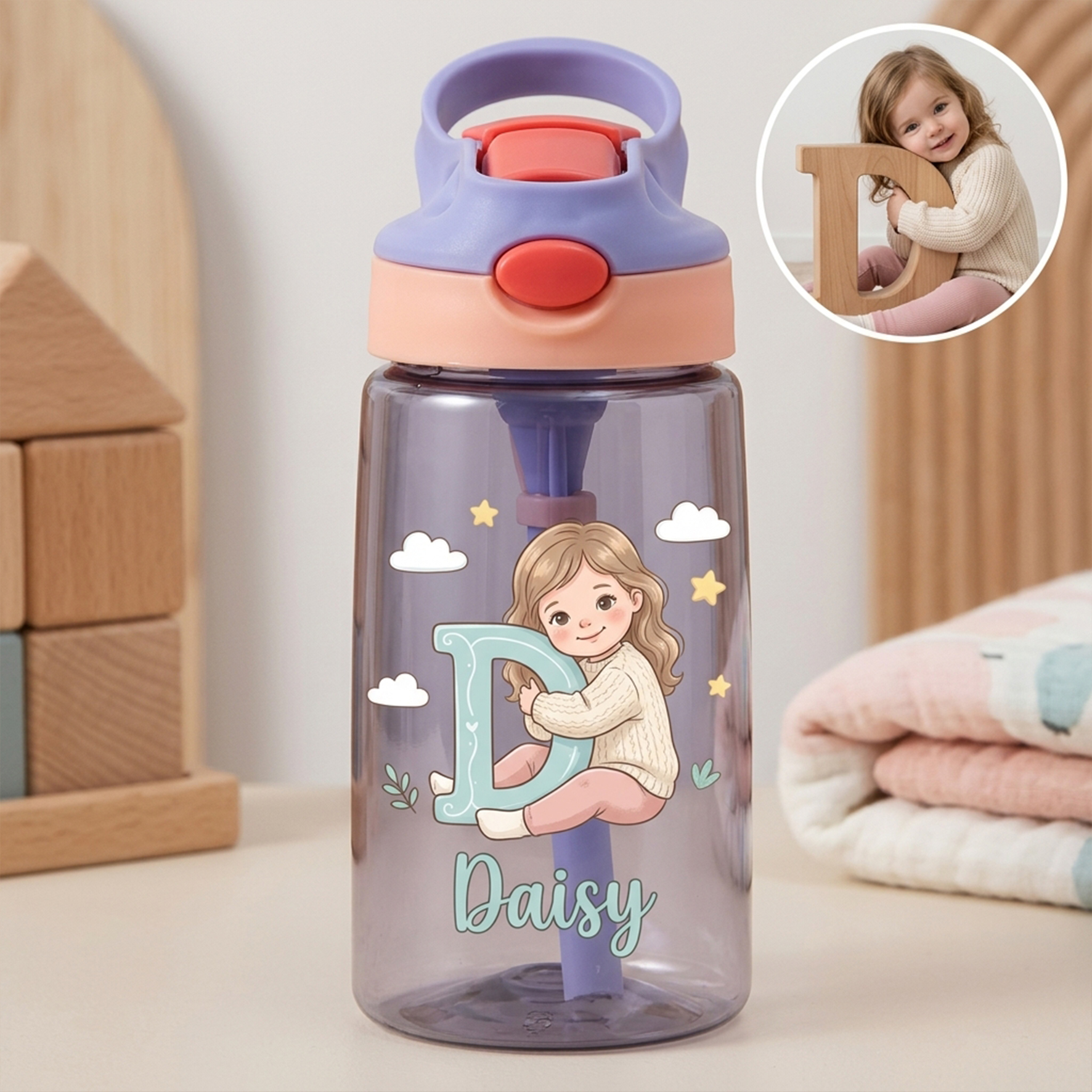 Custom Initial Straw Cup for Kids