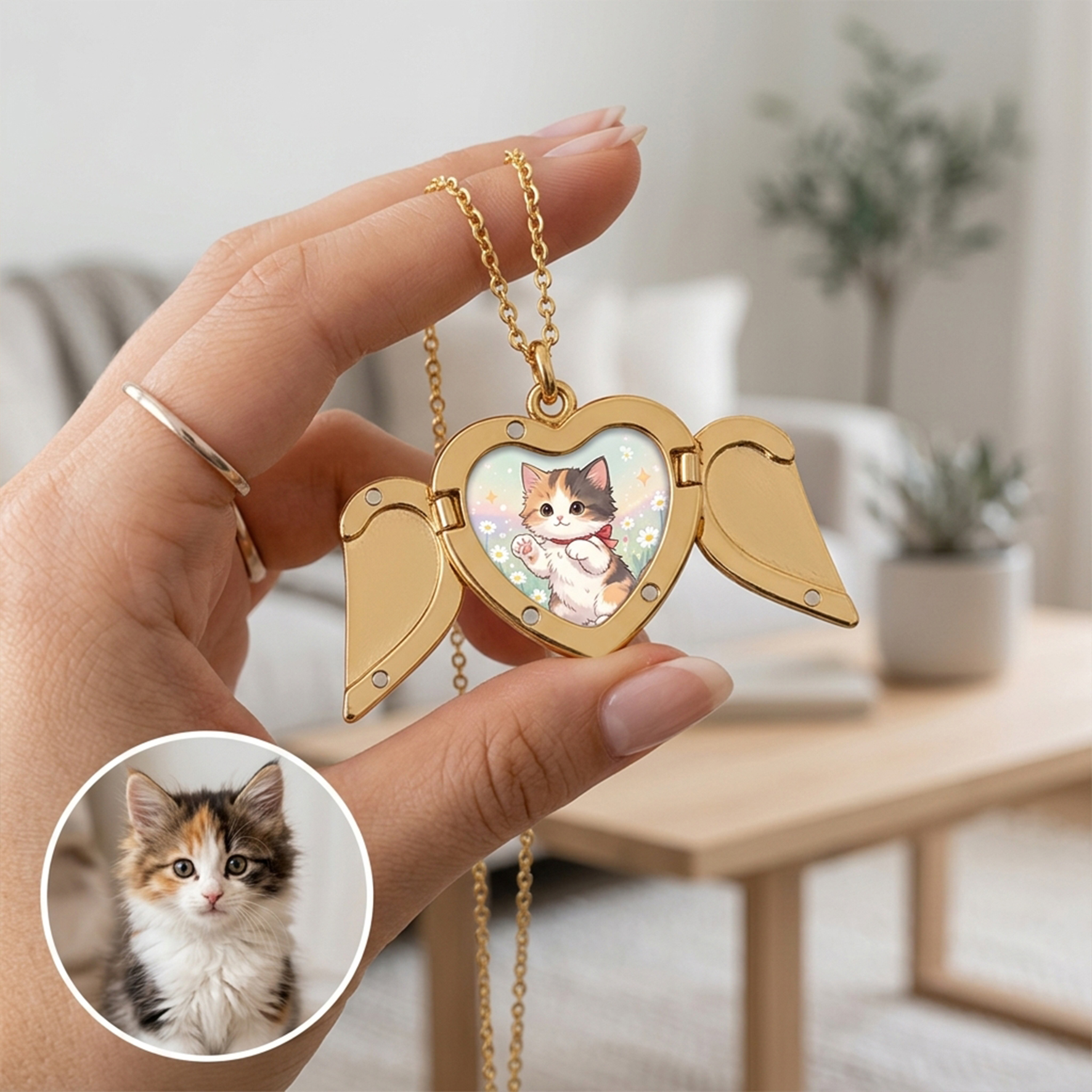 Personalized Photo with Wings Metal Necklace