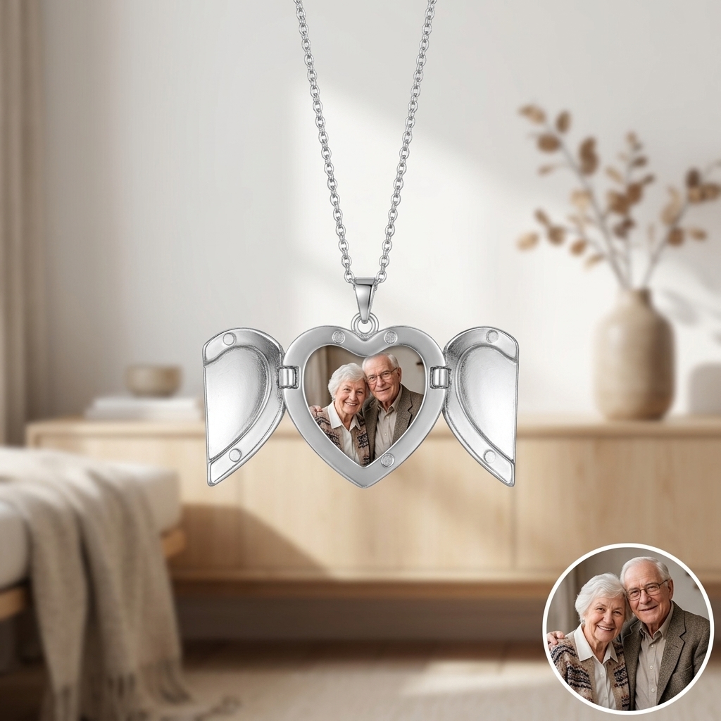 Personalized Photo with Wings Metal Necklace