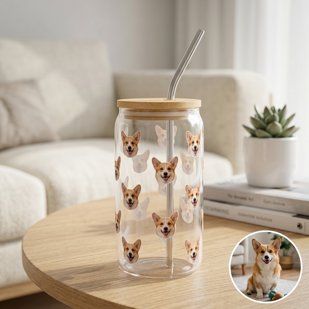 Custom Photo Glass Straw Cup of People Pets