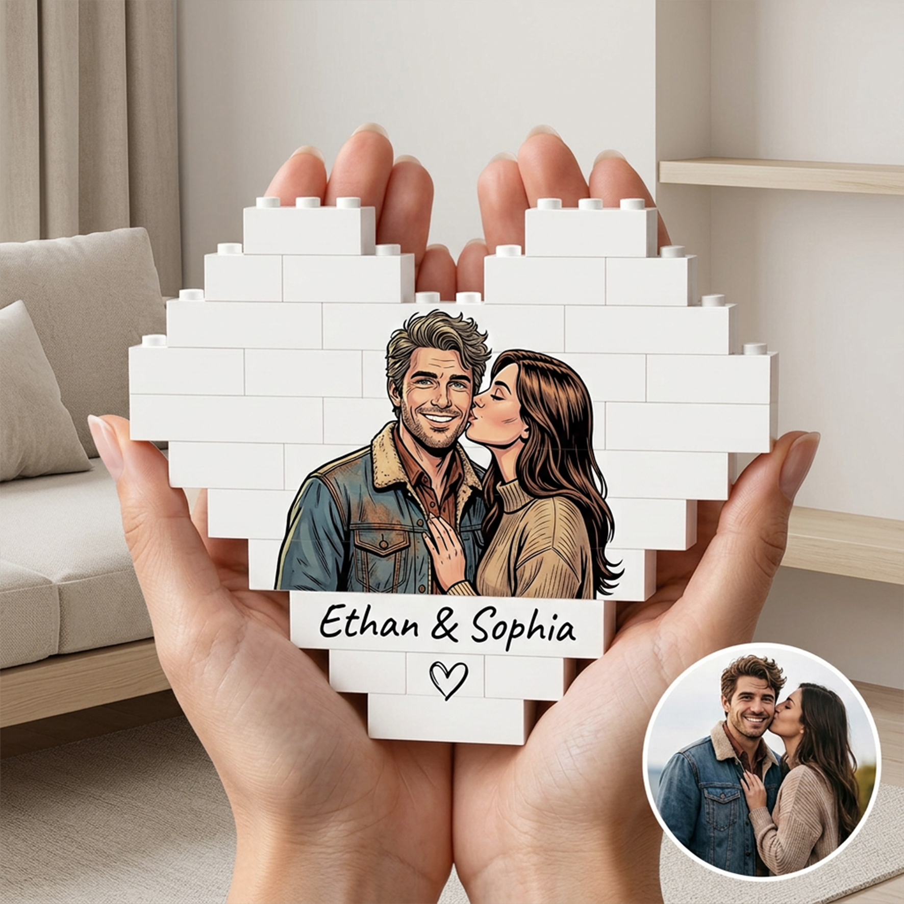 Personalized Building Block, Heart Shaped Brick Puzzle Ornaments