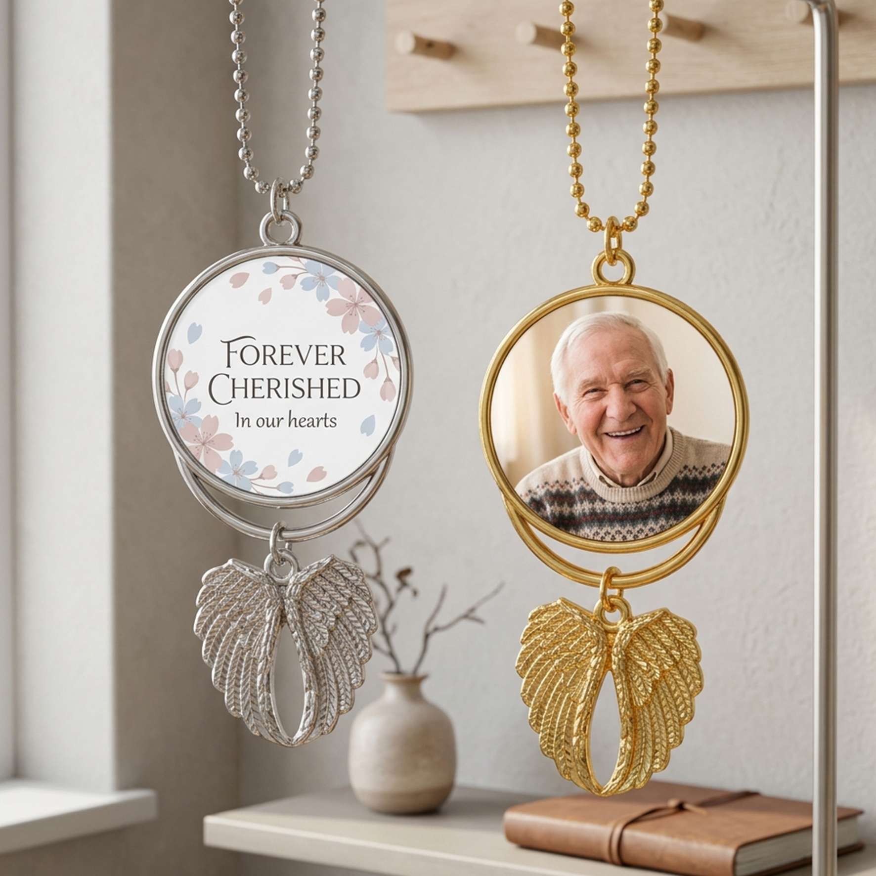 Personalized Photo with Wings Car Ornaments