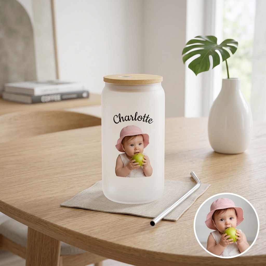 Custom Photo Glass Straw Cup of People Pets