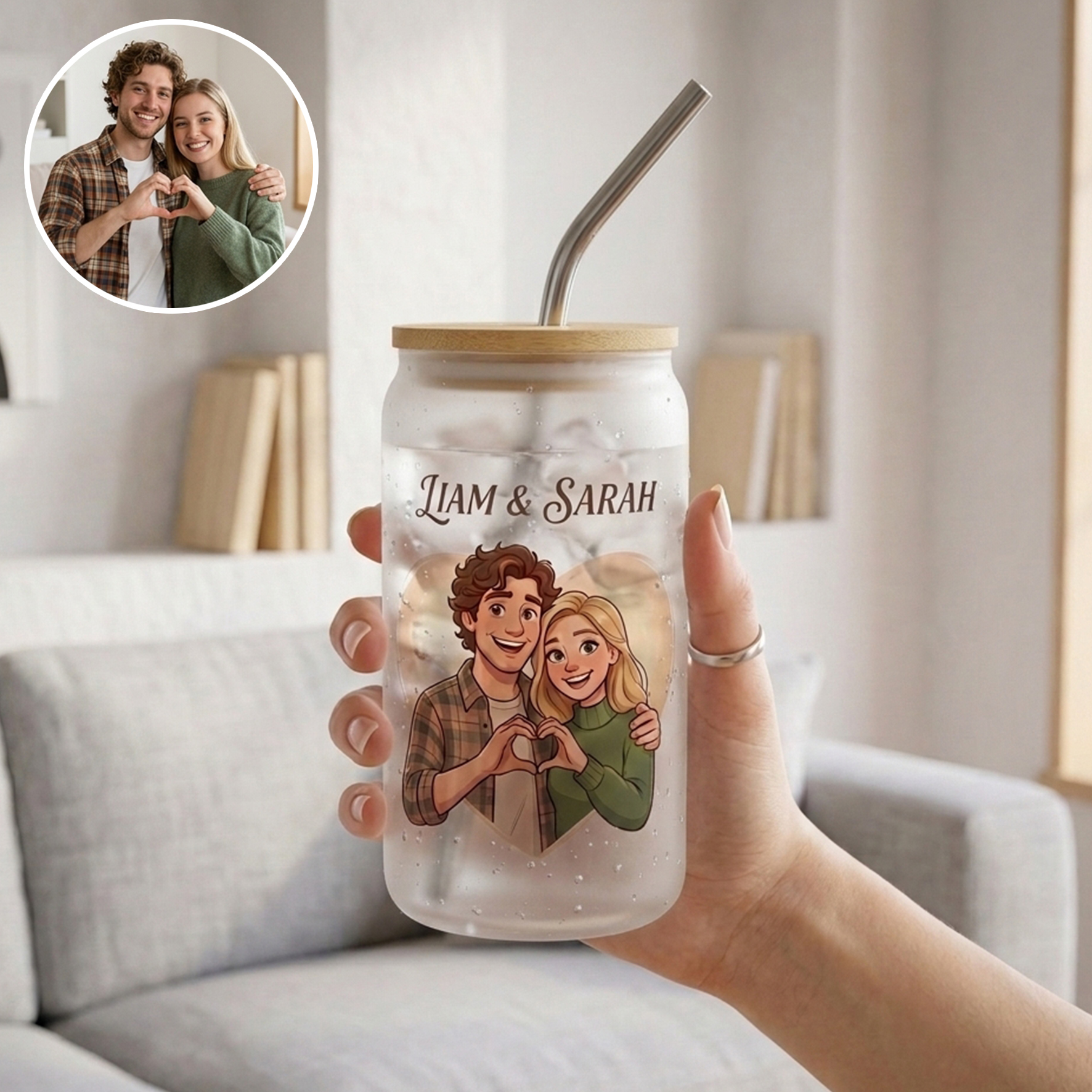 Custom Photo Glass Straw Cup of People Pets