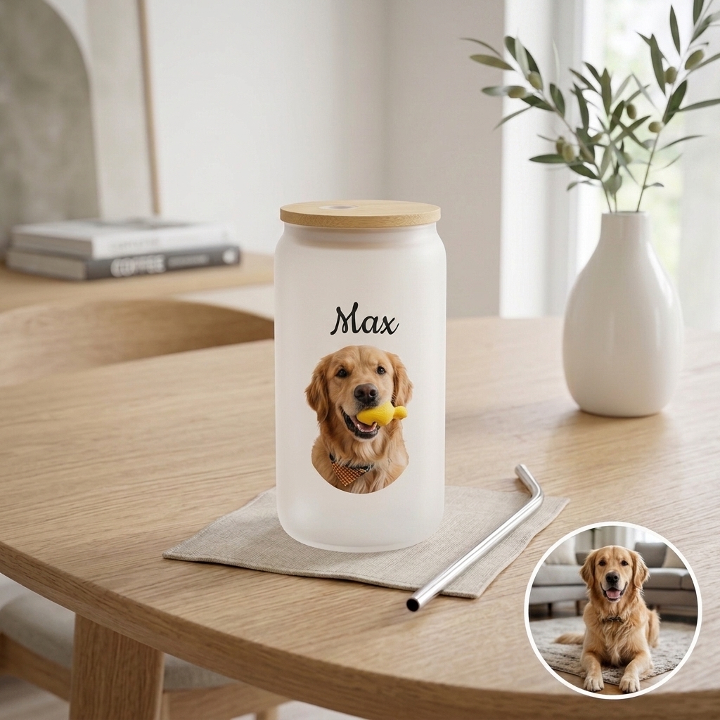 Custom Photo Glass Straw Cup of People Pets