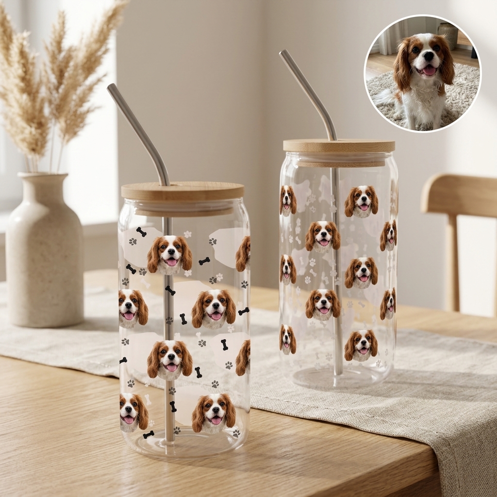 Custom Photo Glass Straw Cup of People Pets