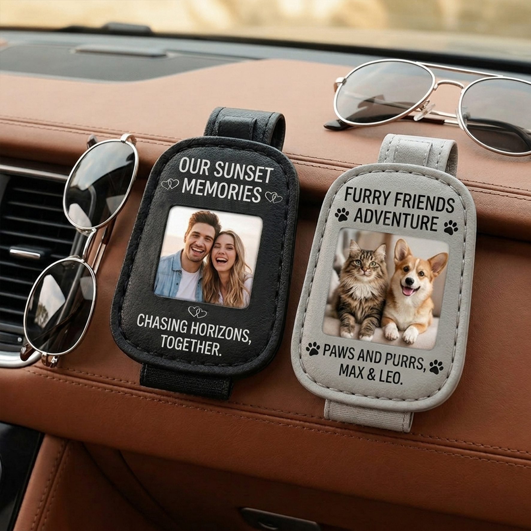 Custom Leather Car Sunglasses & Ticket Clip