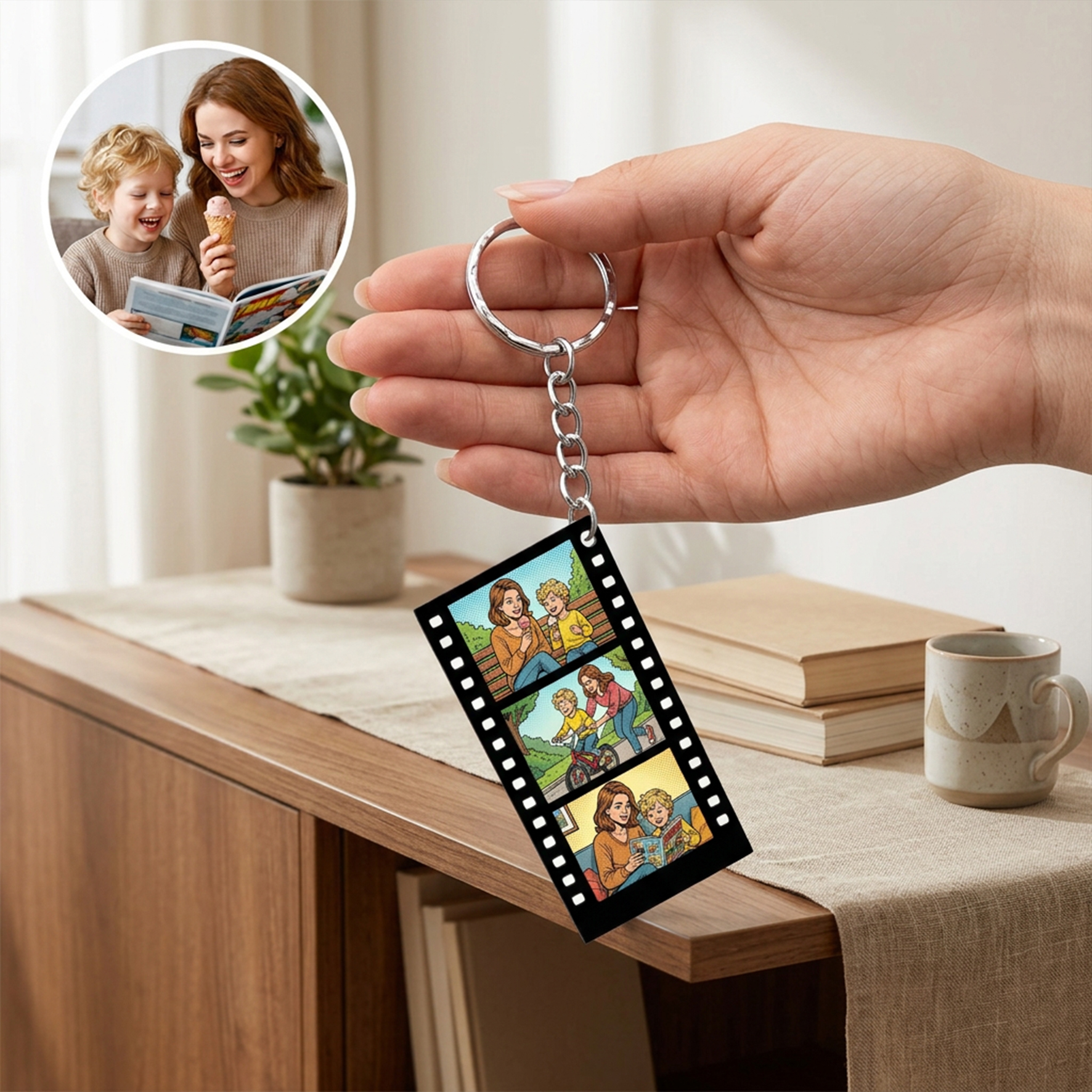 Personalized Photo Strip Keychain with Family Couple Pet