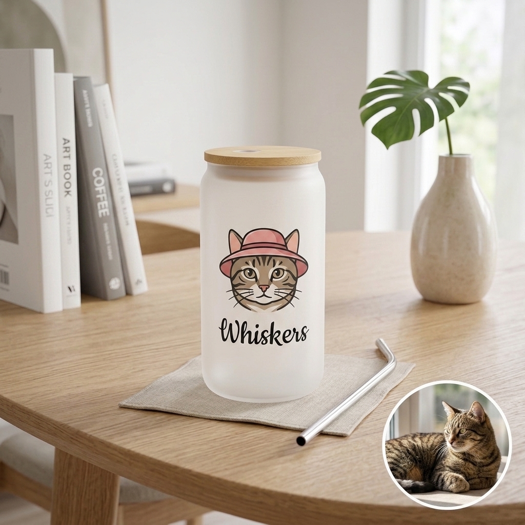 Custom Photo Glass Straw Cup of People Pets