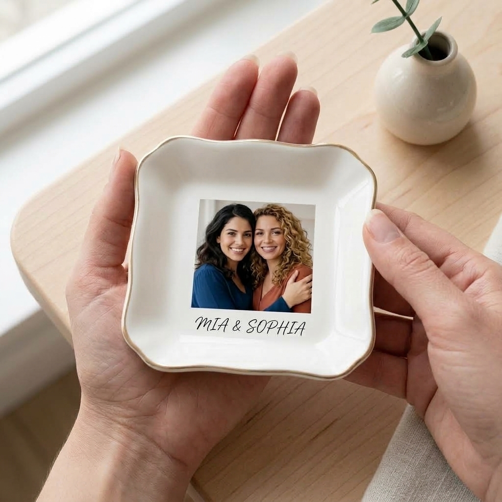 Custom Photo Ring Dish, Pet Ceramic Jewelry Tray