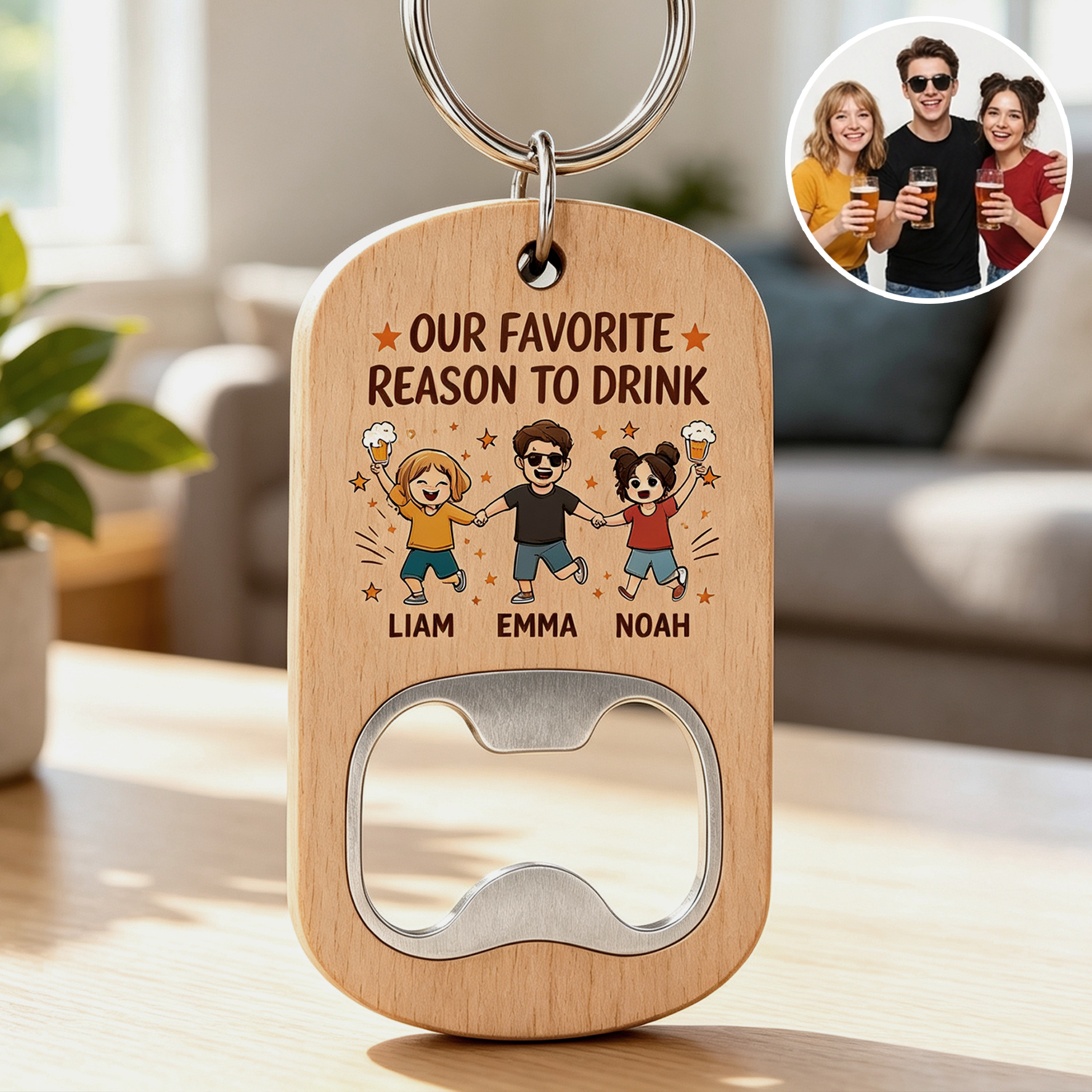 Personalized Wooden Bottle Opener Keychain
