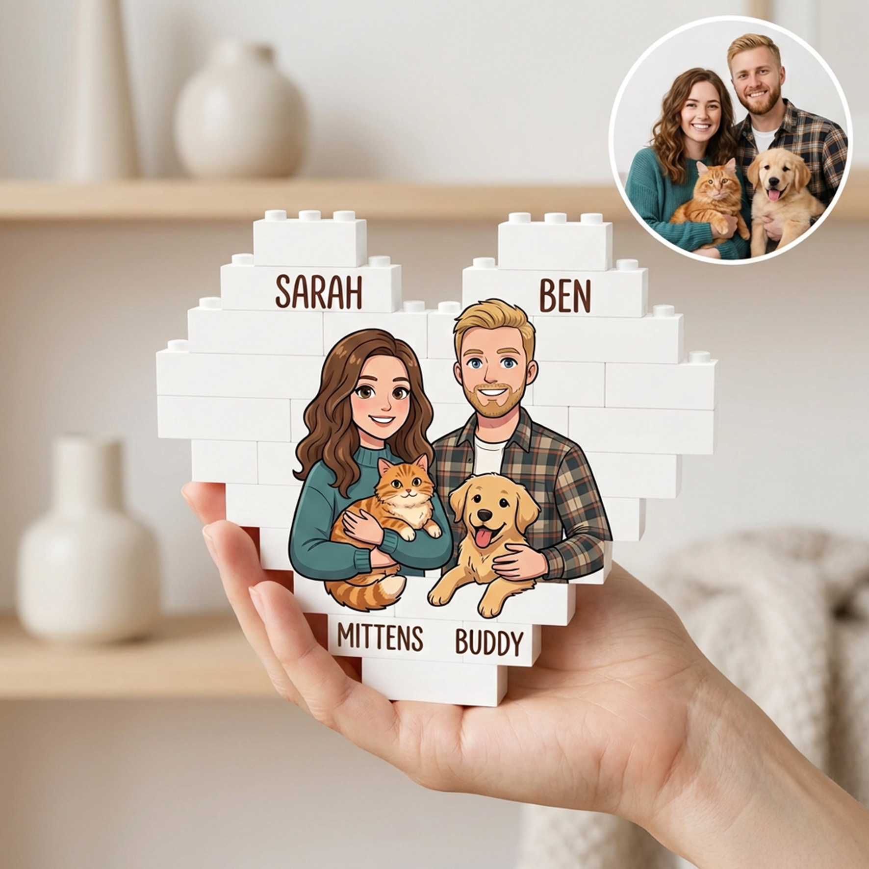 Personalized Building Block, Heart Shaped Brick Puzzle Ornaments