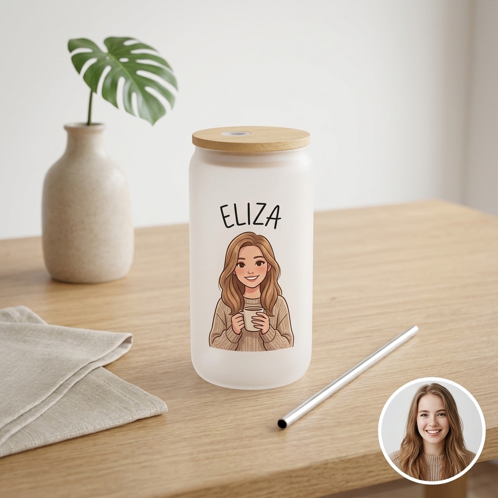 Custom Photo Glass Straw Cup of People Pets