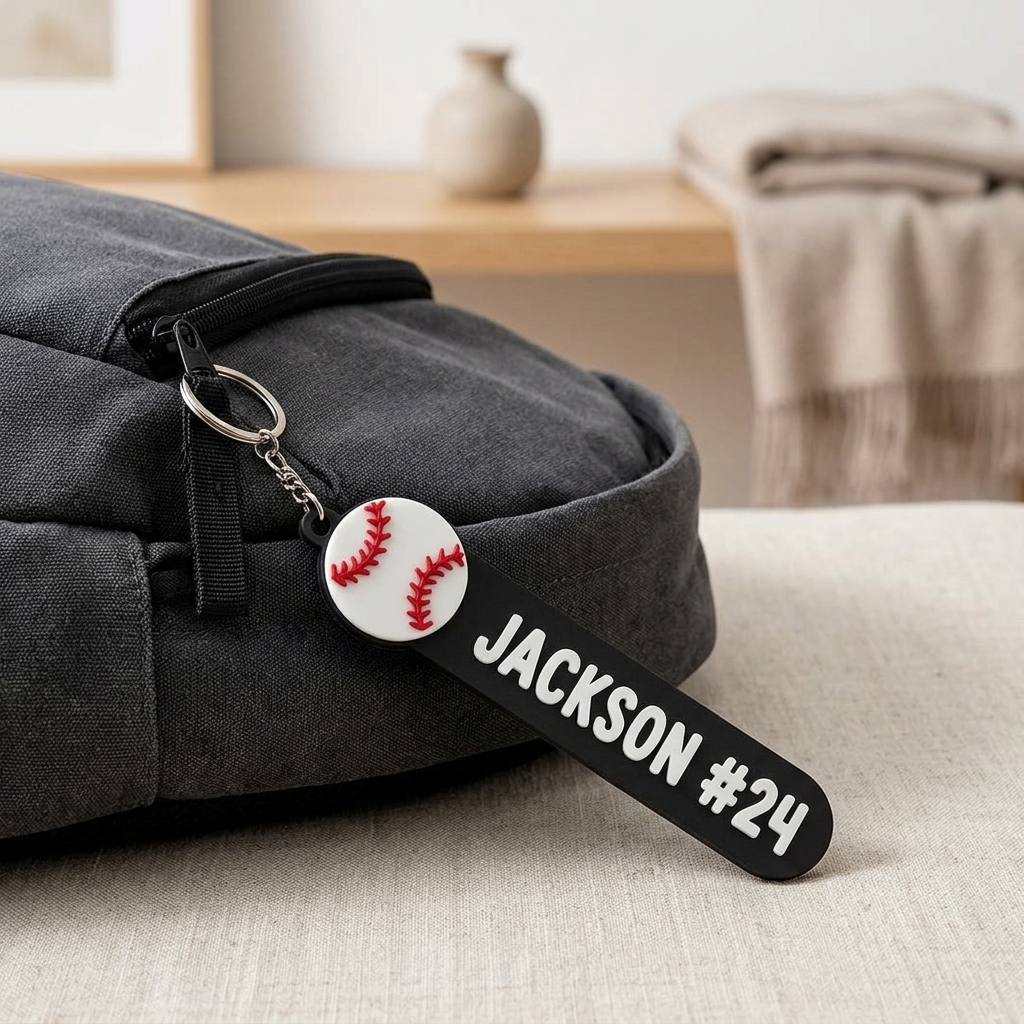 Personalized Sports Ball Name Number Tag Keychain ID