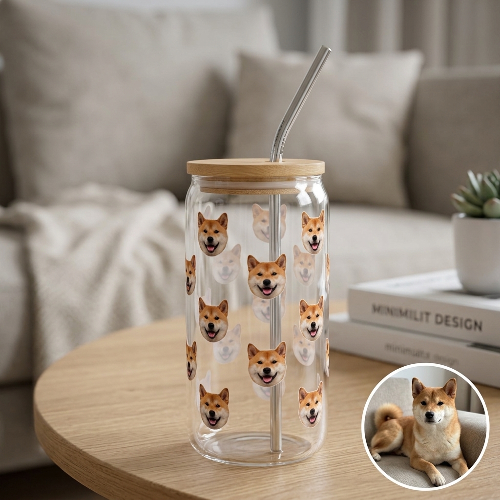 Custom Photo Glass Straw Cup of People Pets