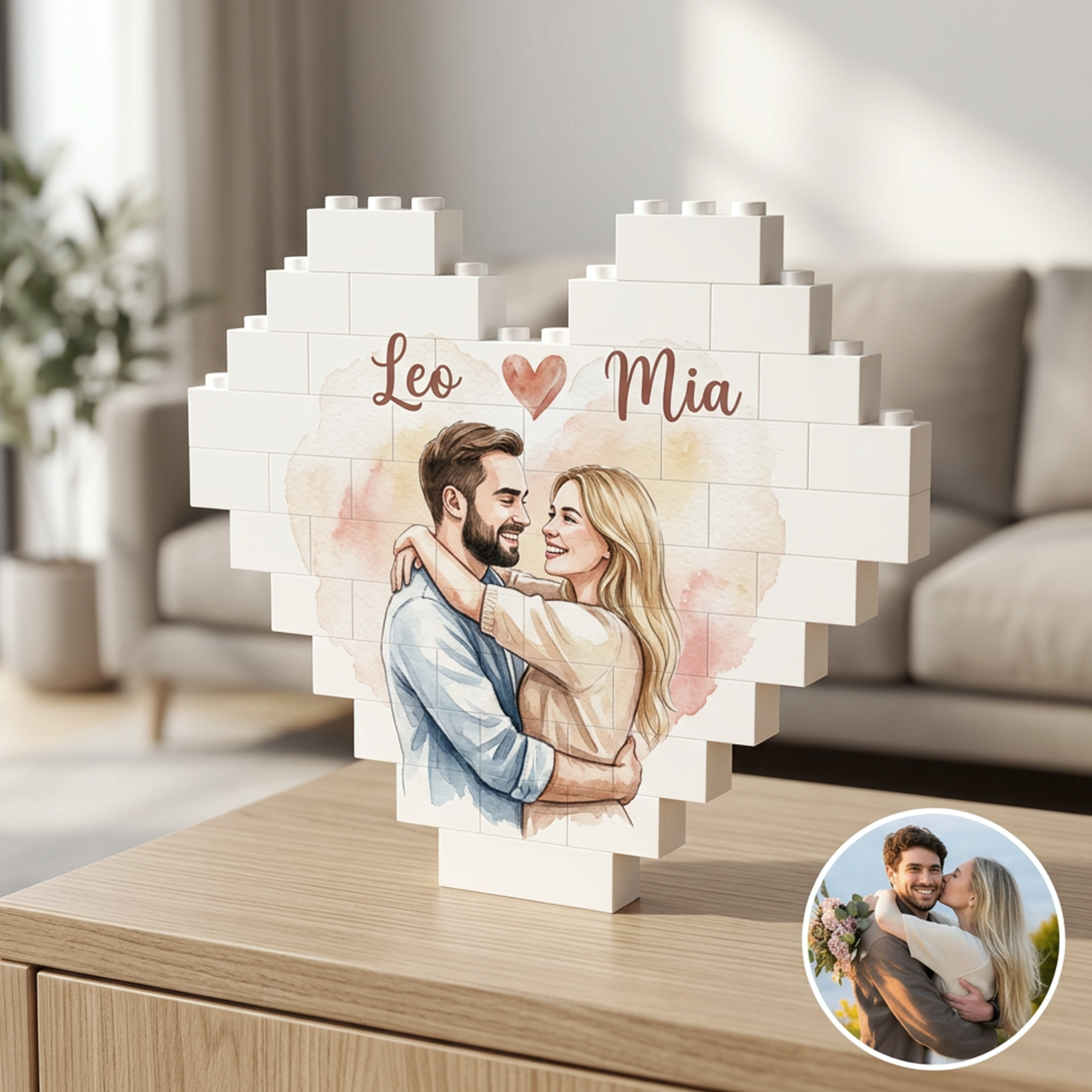 Personalized Building Block, Heart Shaped Brick Puzzle Ornaments