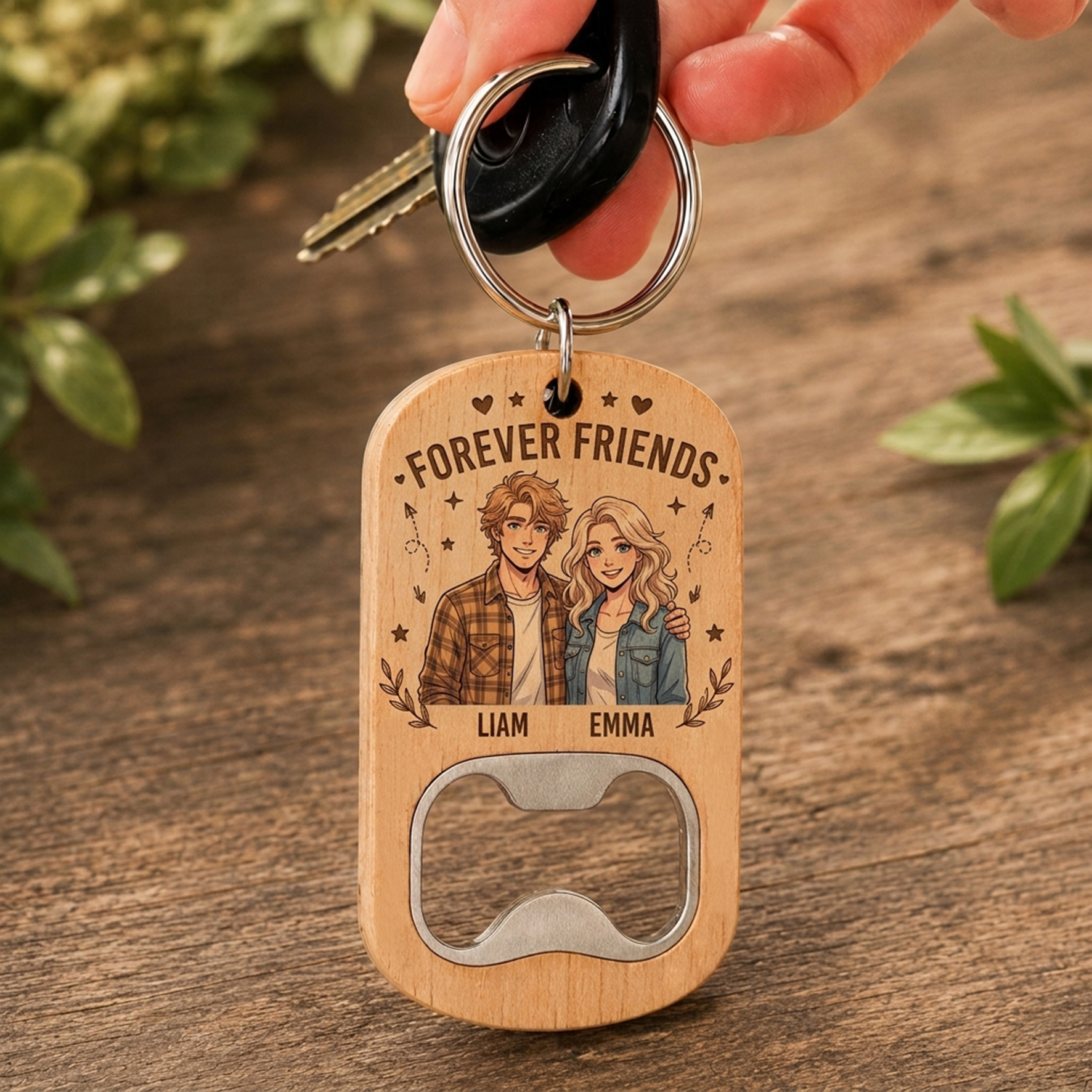 Personalized Wooden Bottle Opener Keychain