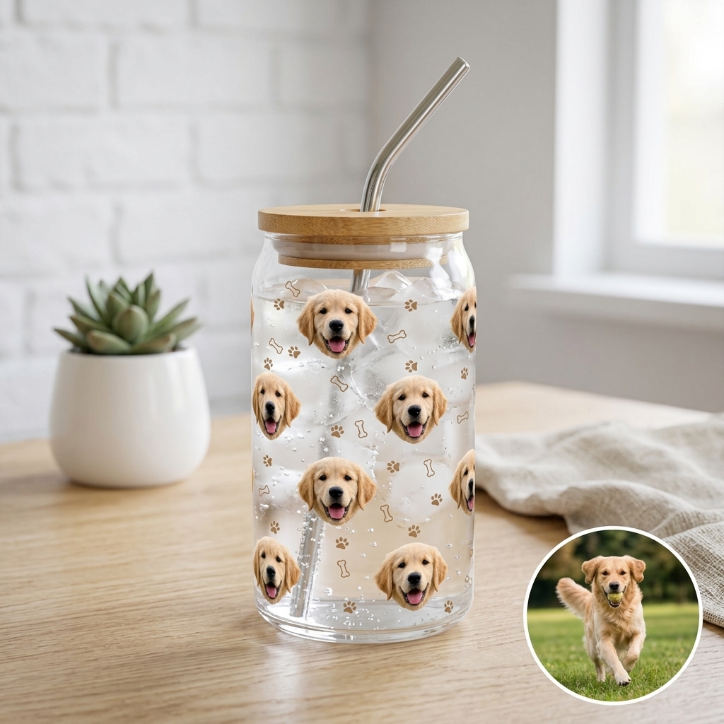 Custom Photo Glass Straw Cup of People Pets