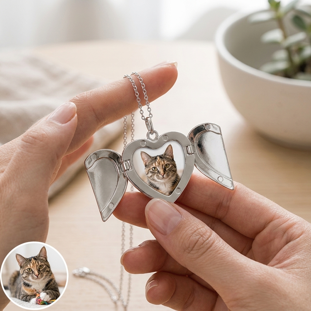 Personalized Photo with Wings Metal Necklace