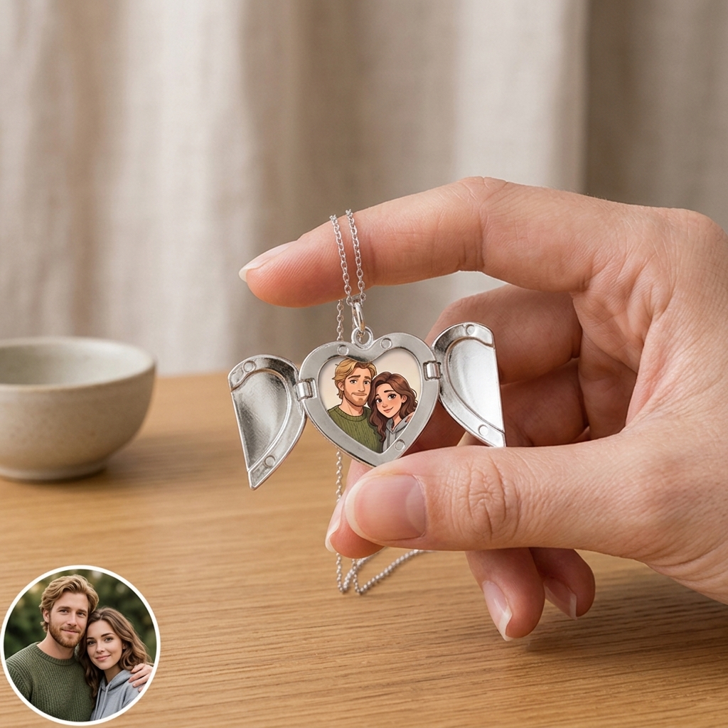 Personalized Photo with Wings Metal Necklace