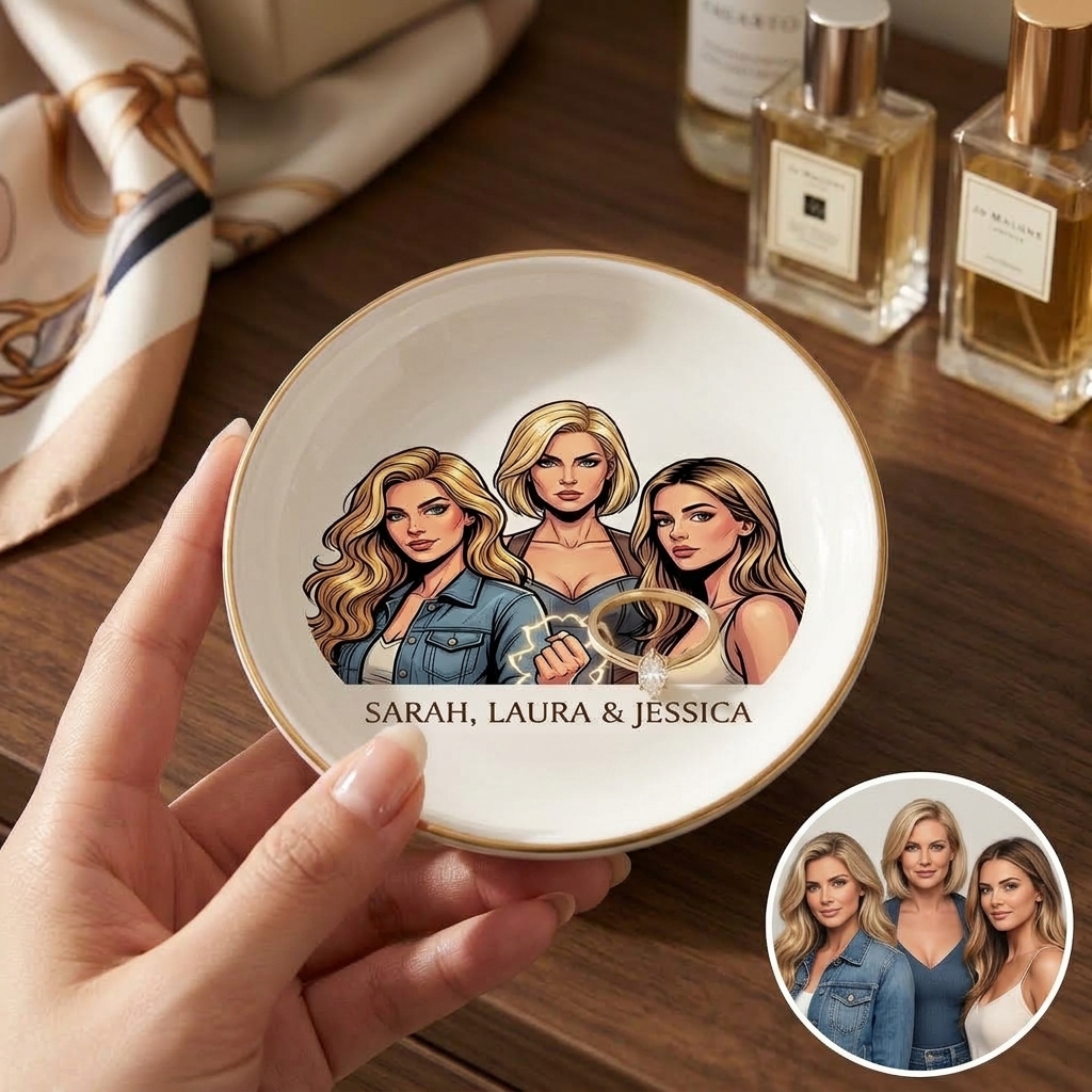 Custom Photo Ring Dish, Pet Ceramic Jewelry Tray