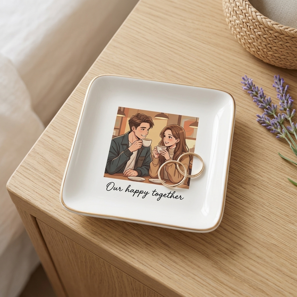 Custom Photo Ring Dish, Pet Ceramic Jewelry Tray