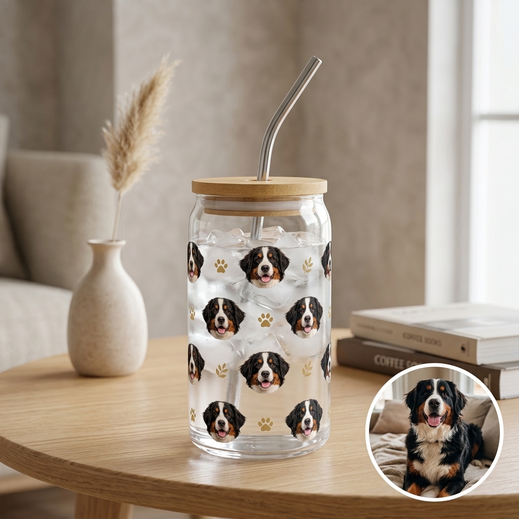 Custom Photo Glass Straw Cup of People Pets
