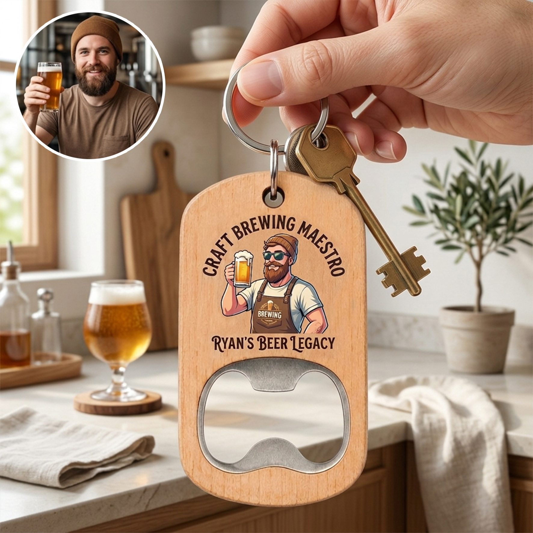 Personalized Wooden Bottle Opener Keychain