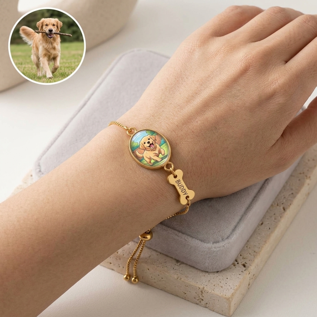 Personalized Pet Bone Engraved Name Bracele