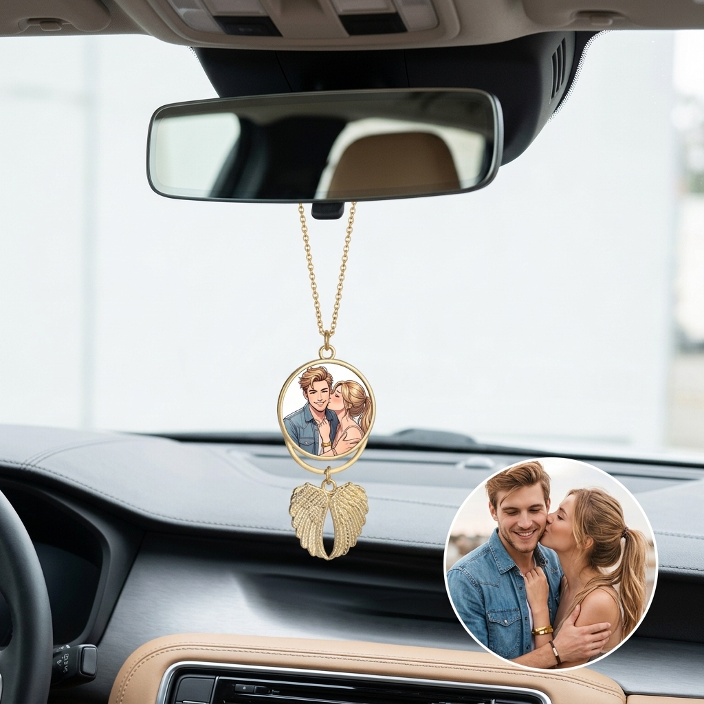 Personalized Photo with Wings Car Ornaments